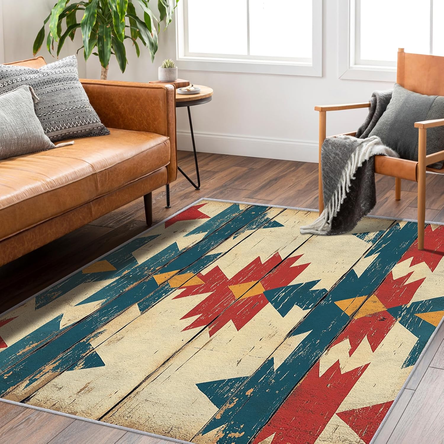 Aztec Throw Rug, Washable Southwestern Area Rugs 2x3 - Native American Small Carpet, Entryway, Bedroom, Kitchen, Home Decor, Indoor Mat, Soft, Non Slip, Non Shedding