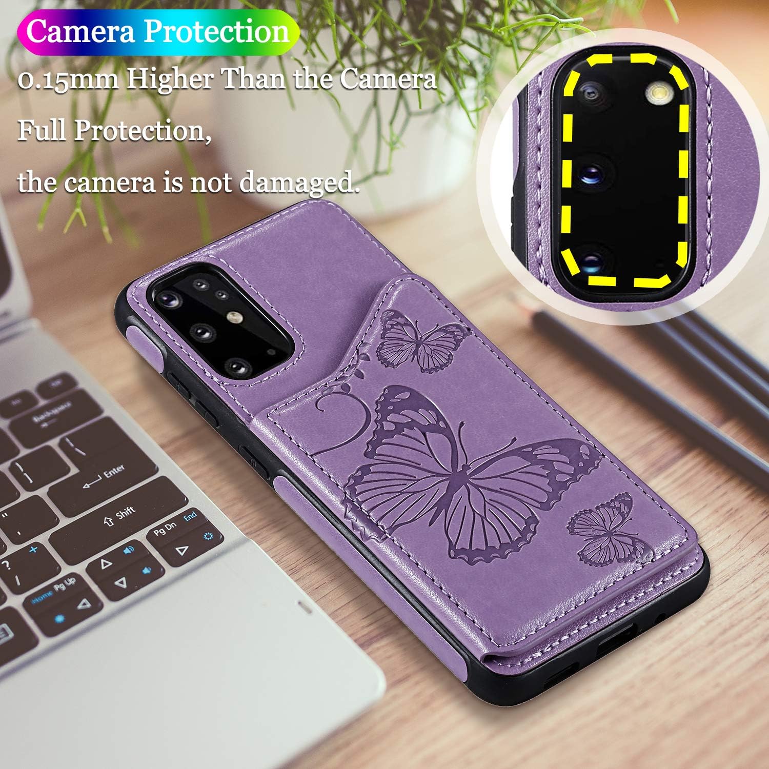 Vodico Samsung Galaxy S20 Case Wallet with Card Holder, S20 5G Slim Protective Embossed Butterfly Leather Flip Folio Wallet Back Magnetic Closure Stand Full Body Phone Cover for Women/Girls (Purple)