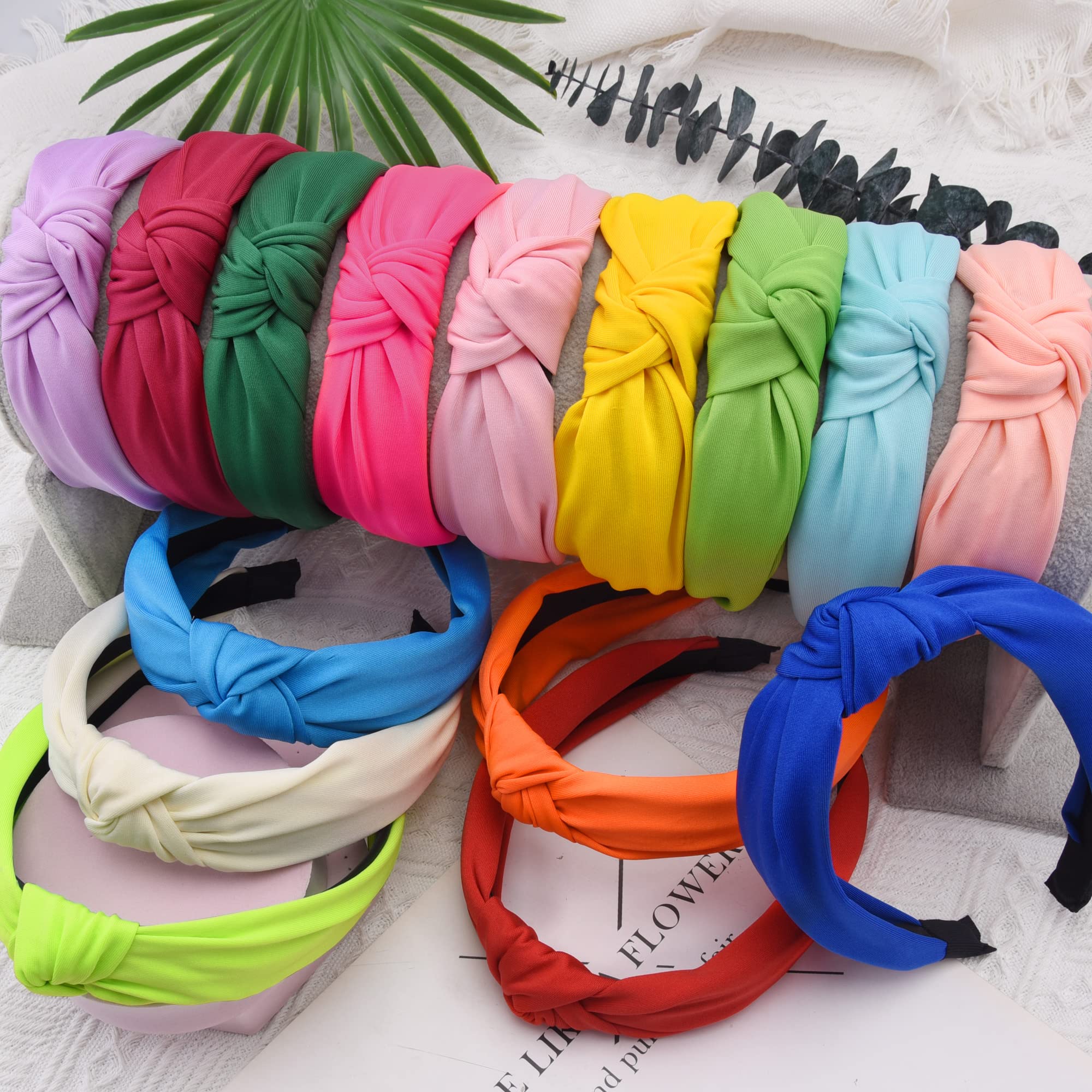 SIQUK 15 diademas de nudo superior para mujer en 15 colores, diadema de nudo cruzado, diademas anchas de tela