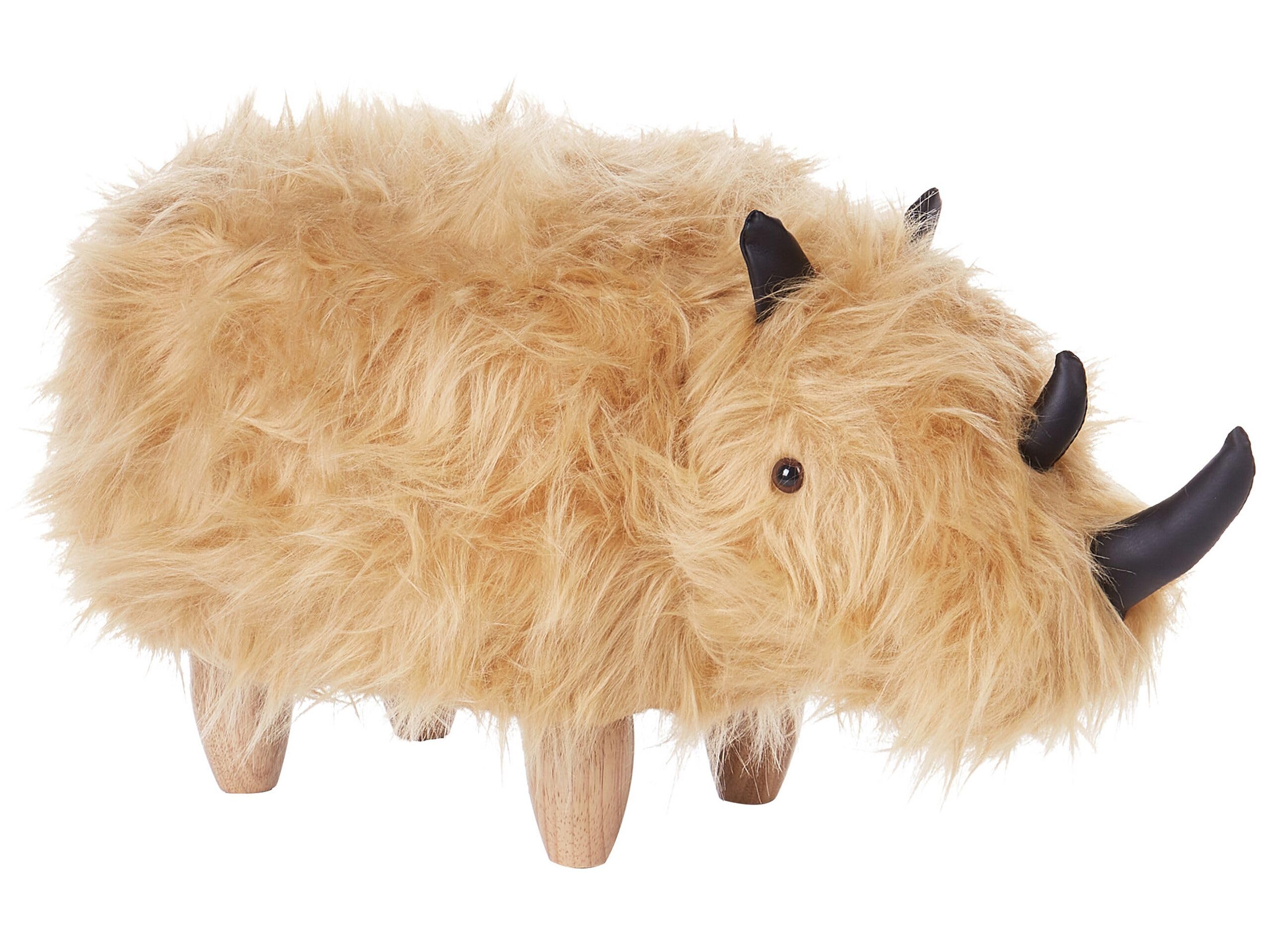 Beliani Flauschiger Hocker in Tierform Felloptik sandbeige Tierhocker für Kinder Rhino