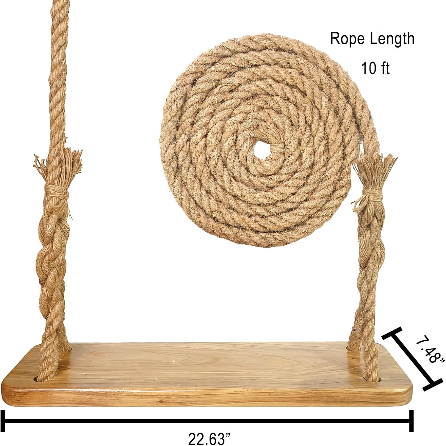 Luwint Wooden Swing, 22.5"x7.5" Heavy Duty Elm Wood Swing Seat with Ropes for Indoor and Outdoor, 400 lbs Capacity Hanging Adult Swings Garden Patio Porch Backyard