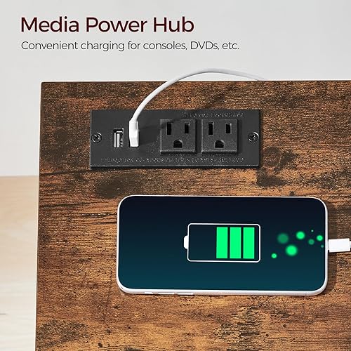 Miniatura 4 de Soporte de TV con tomas de corriente, centro de entretenimiento con estantes de almacenamiento de 3 niveles para televisores de hasta 55 pulgadas,