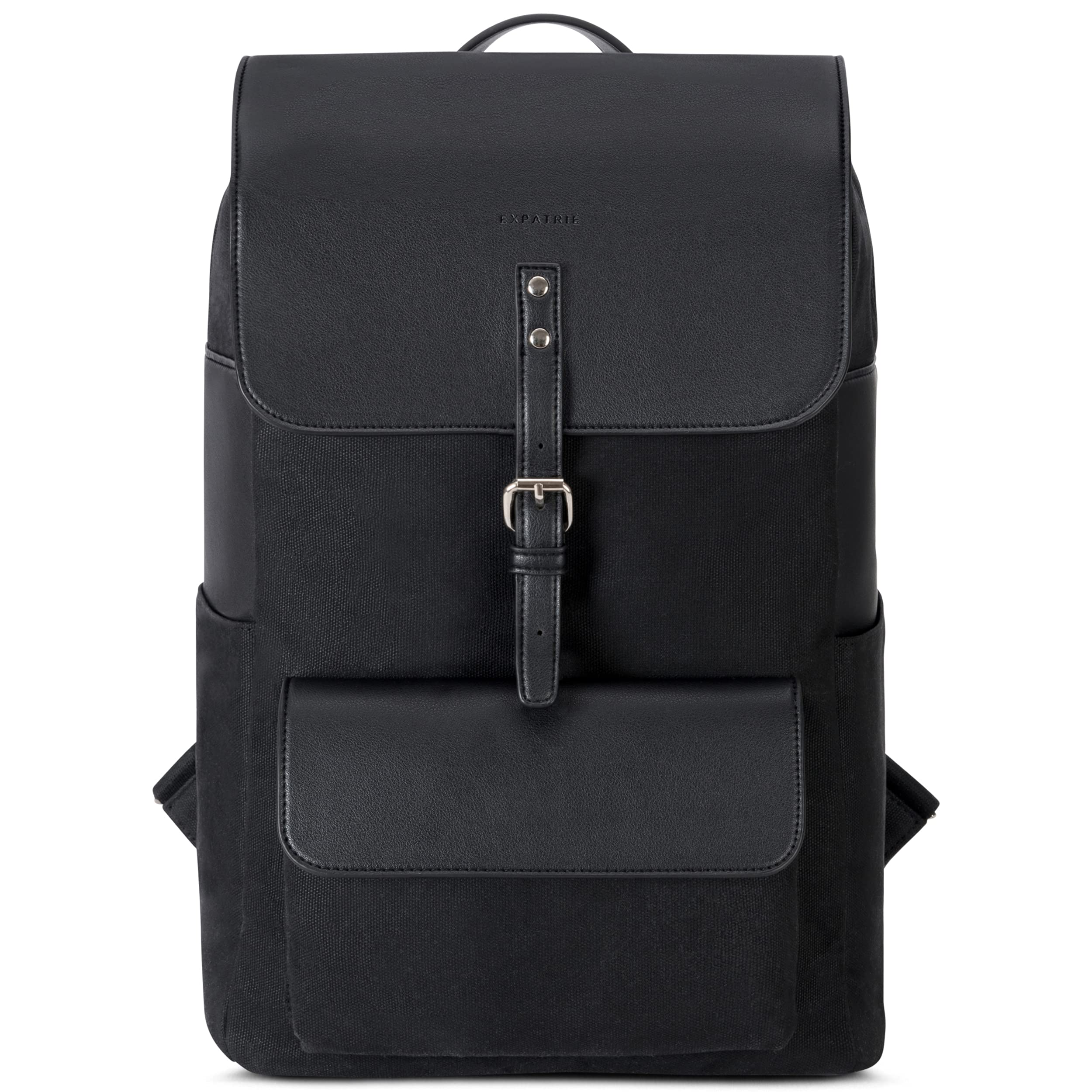 Expatrié Zaino da Donna Ella Nero - in Tela di Cotone ed Ecopelle - Zainetto Elegante ideale per Ufficio da 15l con Chiusura Magnetica e Zip