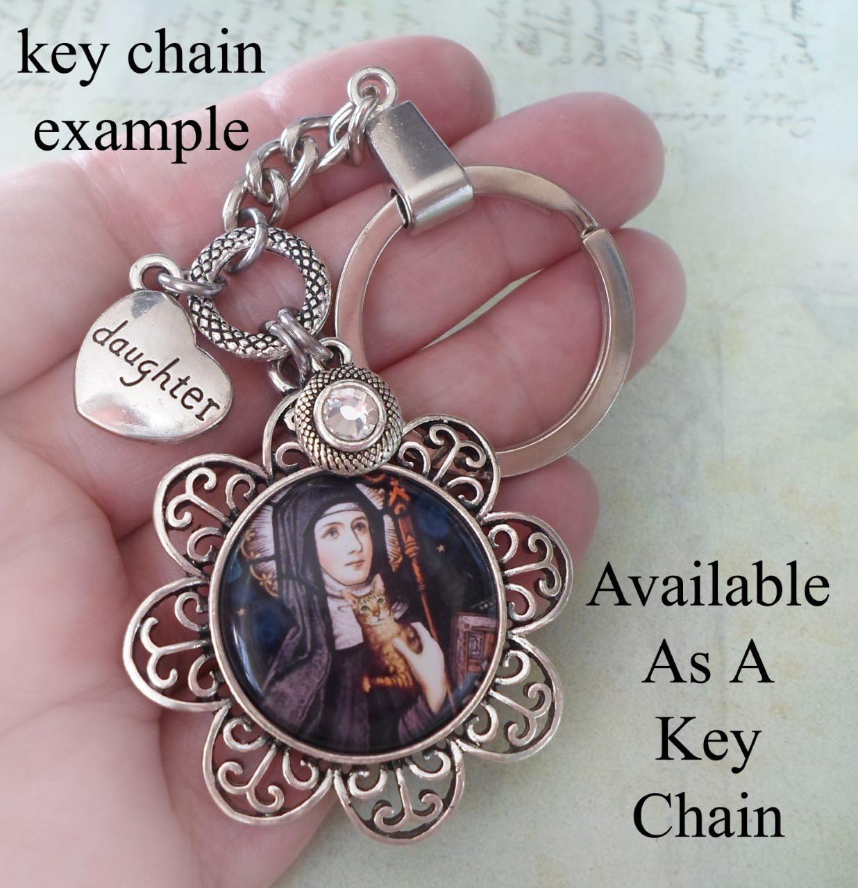Horse Lover, Saint Ann Patron Saint of Equestrians, Peaceful Journey. Lovely Setting Comes in a Necklace, Saddle/Backpack Clip, Keychain, Purse Clip.