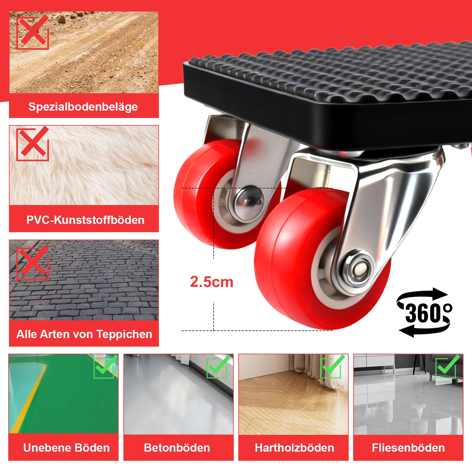 Déplaceurs de Meubles avec roulettes, Chariot de Meubles Robuste à 4 roulettes, Capacité de Charge de 350 kg, Rotation 360°, Convient à Outil de Levage pour réfrig., canapé, Armoire