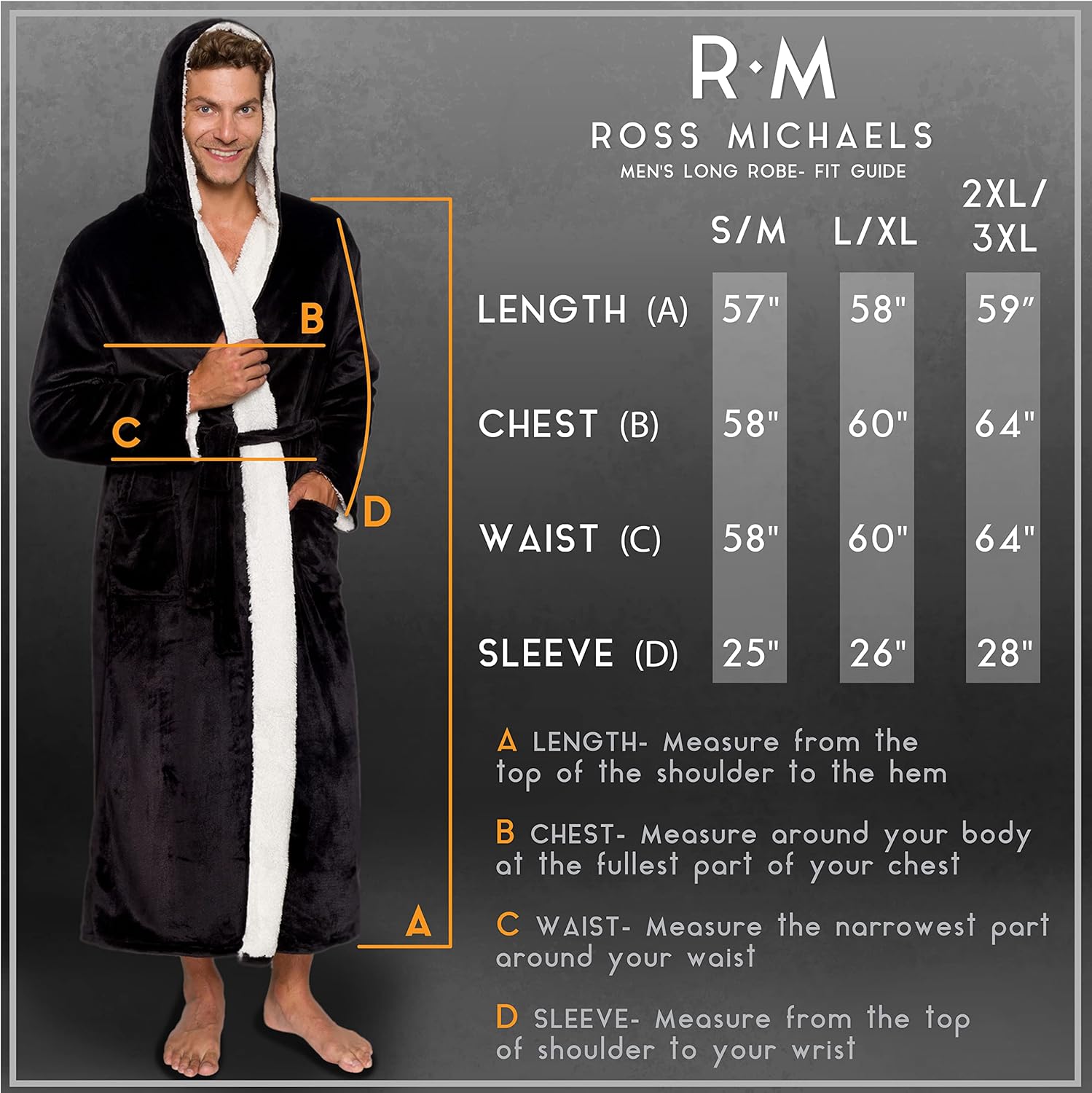 Ross Michaels Mens Luxury Robe Hooded Big and Tall - Long Plush Fleece Bath Robe with Hood and Pockets- Gift Men and Teens - Image 3