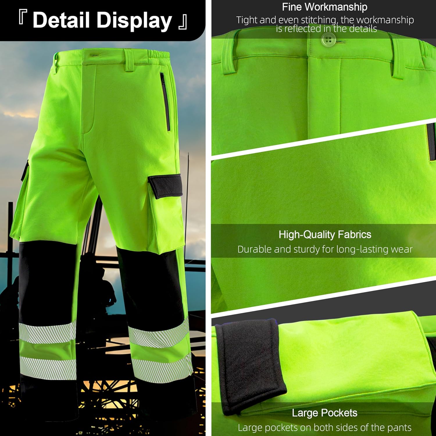 High Vis Work Pants Unisex Multiple Pockets Reflective Safety Pant for Safety Work & Outdoor Activities Workwear.