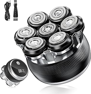 Afeitadora Cabeza Hombre, 7D Maquina Afeitar con 2 Velocidades Ajustables, Magnéticos Maquinilla Afeitadora electrica hombre en Seco y Húmedo con Pantalla LED