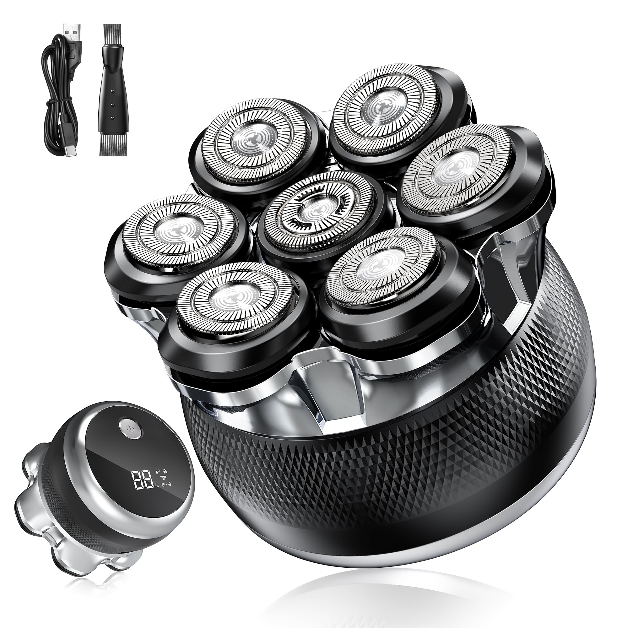 Afeitadora Cabeza Hombre, 7D Maquina Afeitar con 2 Velocidades Ajustables, Magnéticos Maquinilla Afeitadora electrica hombre en Seco y Húmedo con Pantalla LED