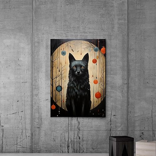 Miniatura 4 de Wolf and Crow Folk Art Nature Print, Coyote Art Wall Décor, Woodland Creatures, Celestial Moon Phase Nature Illustration, Canvas, Wall Decor