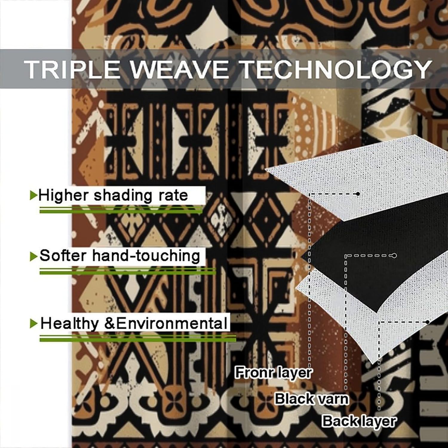 African Tribal Curtains Vintage Abstract African Traditional Pattern Curtain with Rod Pocket for Bedroom Living Room Home Decor Drapes Window Treatments 2 Panels Set 42" W X 45" L - Image 6