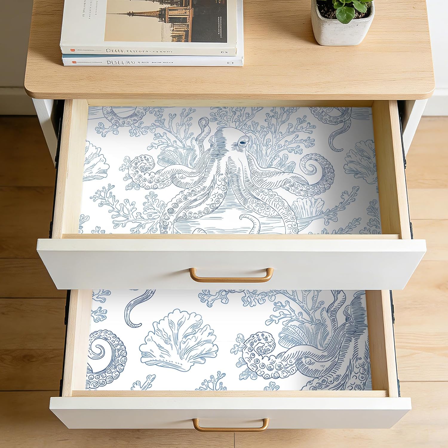 17.5x393 Coastal Nautical Peel and Stick Wallpaper Vintage Light Blue Whimsical Ocean Wallpaper for Bathroom Bedroom Kids Room Boys Renter Friendly Vinyl Coastal Contact Paper for Walls