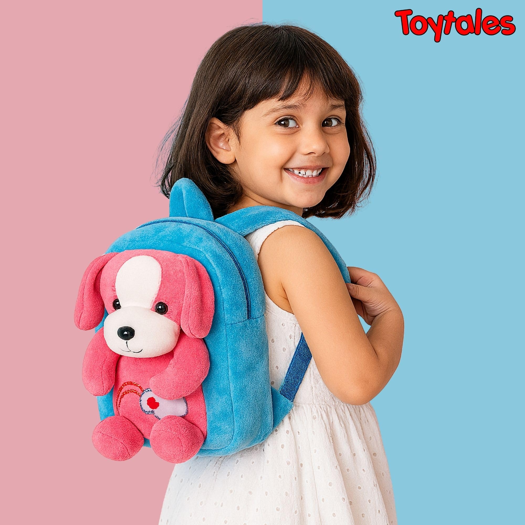 TOYTALES Funny Animal Dog Soft Velvet School Bag Combo for Kids