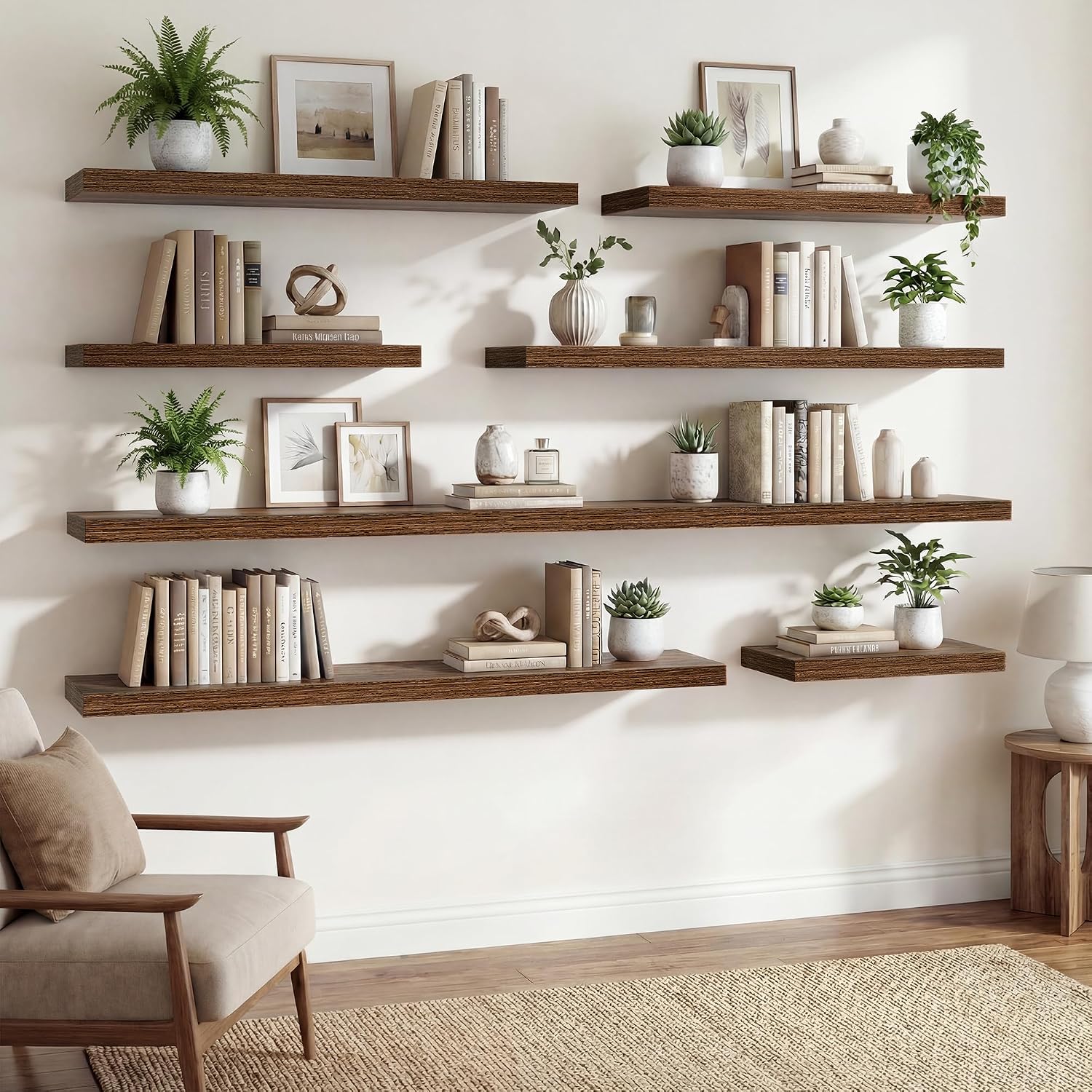 24 Inch Floating Shelves for Wall Decor,9.3" Deep Floating Shelf Wall Book Shelves,Large Display Storage Shelf,Wall Mounted Shelves with Invisible Bracket for Living Room,Bedroom,Bathroom,Walnut