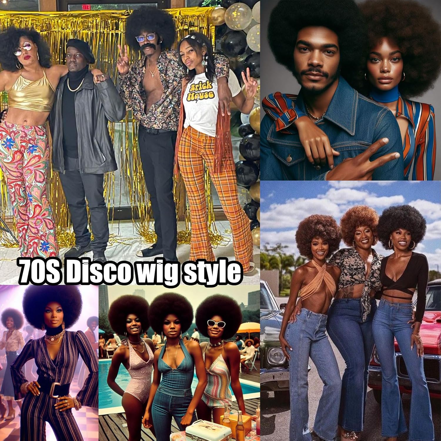 Mens Afro Wigs for Black Women 5pcs Set Voluminous Curly Disco Wig for Men, Retro 70s 80s Costume, Halloween Party, Cosplay Theme Events - Image 4