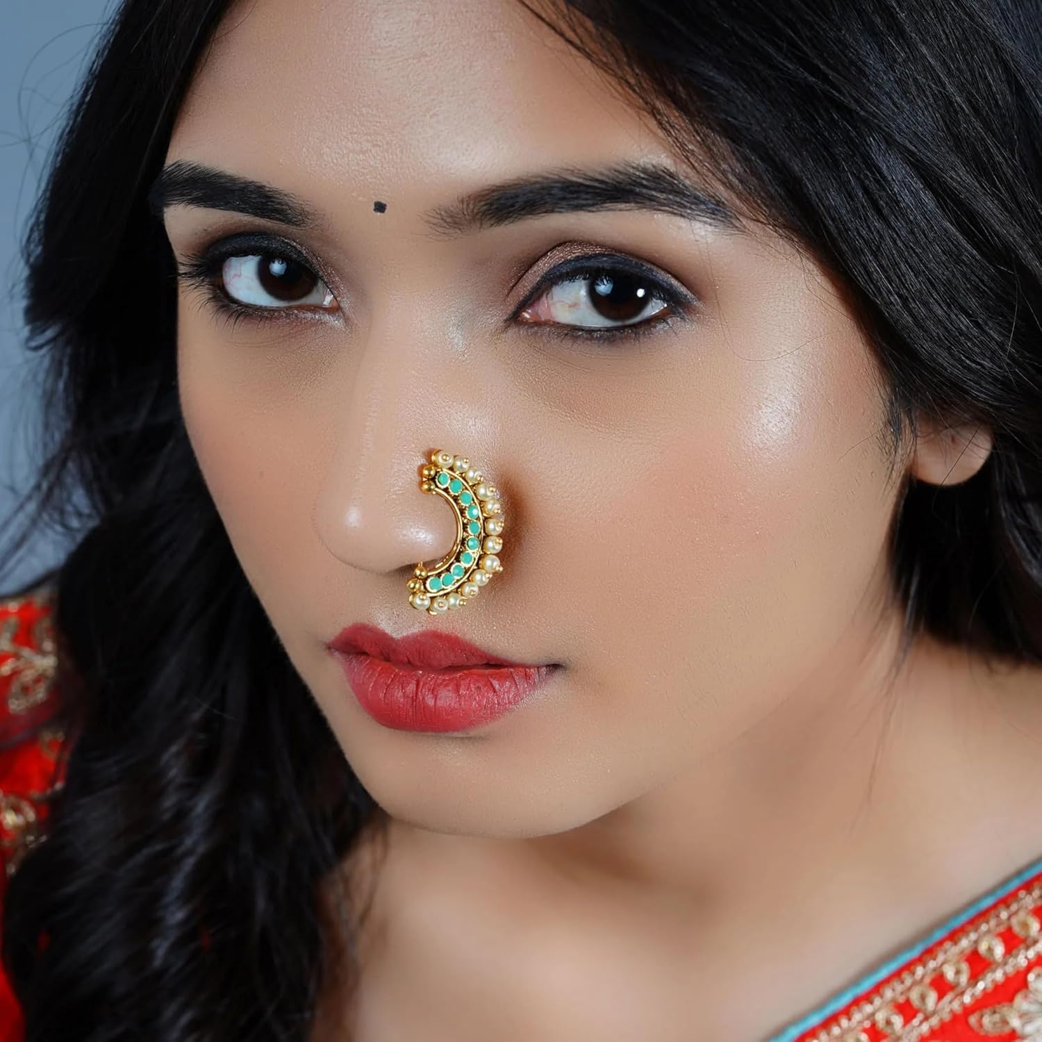 Antique Gold Plated Marathi Nath Nose Ring with Argentina Ubuy