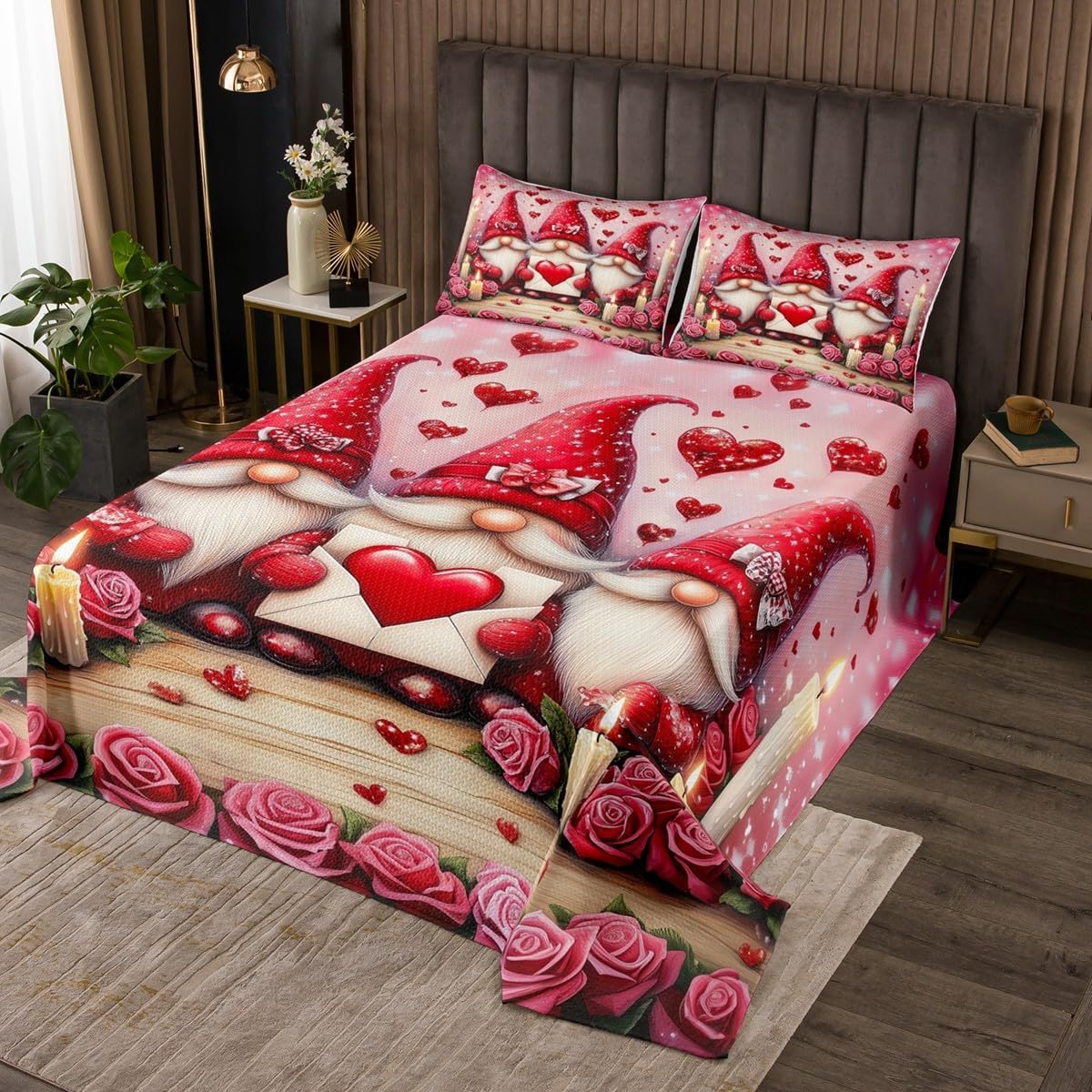 Manfei Kawaii Pig Kids Bedspread King Size,Roses Daisy Flowers Dreamy Coverlet Set,Girls Women Room Decor,Cartoon Livestock Animal Rustic Quilted Coverlet,Purple Bedding Quilt,2 Pillowcases
