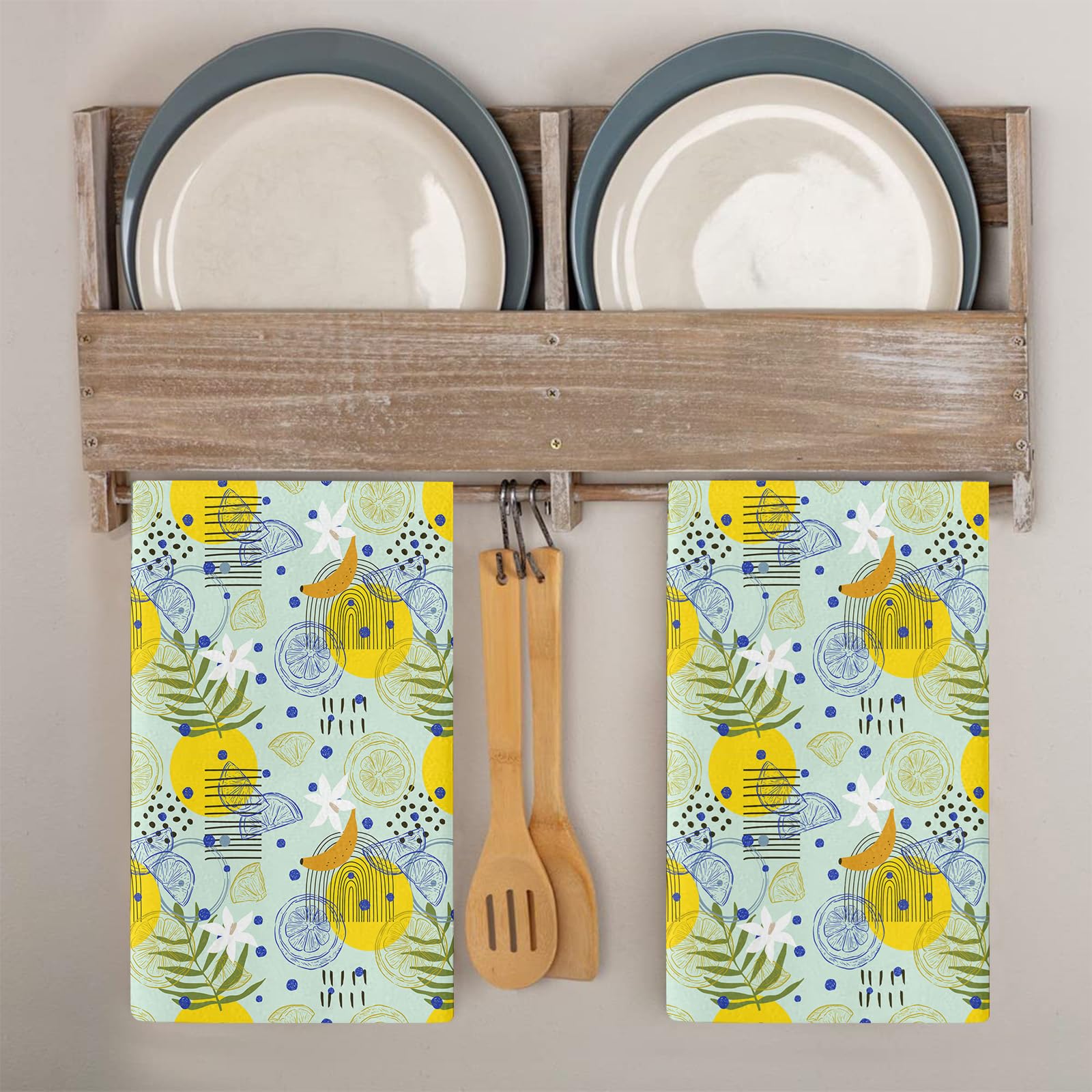 Trapos Cocina Limón Verde De Hoja Paños de Cocina Microfibra Paños Cocina Suaves Lavable Toallas Reutilizables Absorbentes Baño Pañuelo de Mano Trapos de Cocina 2 Piezas (44x74 cm)