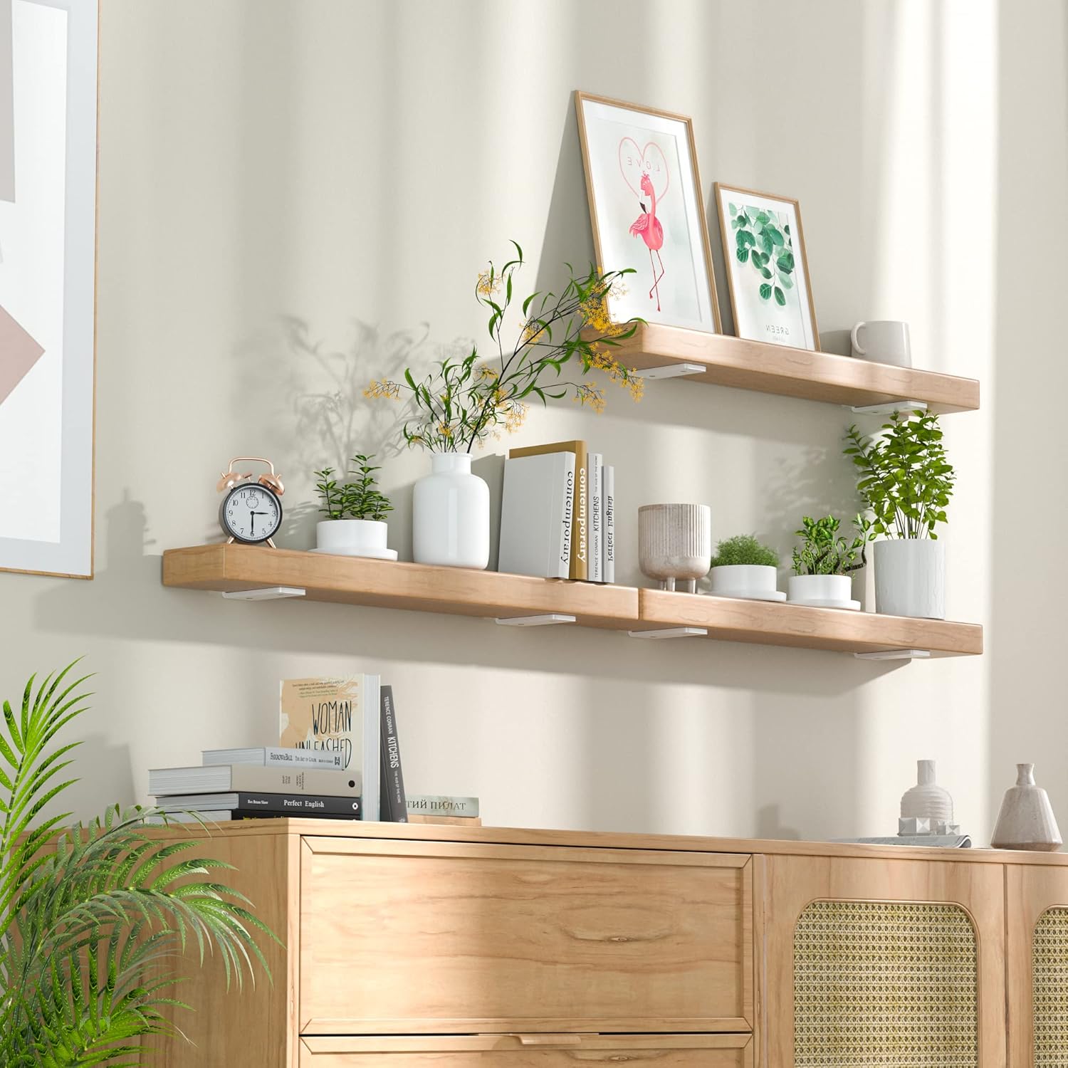 6 Pack Floating Shelf Bracket 6 Inch, Heavy Duty Hidden L Brackets, DIY Rustic Industrial Shelf Brackets with Modern Iron Finish(White)