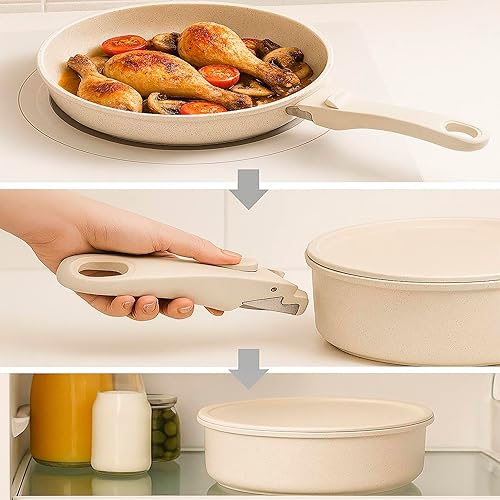 Miniatura 4 de Juego de ollas y sartenes antiadherentes de 17 piezas - Juego de utensilios de cocina de acero inoxidable para cocinar - Incluye sartén, sartenes