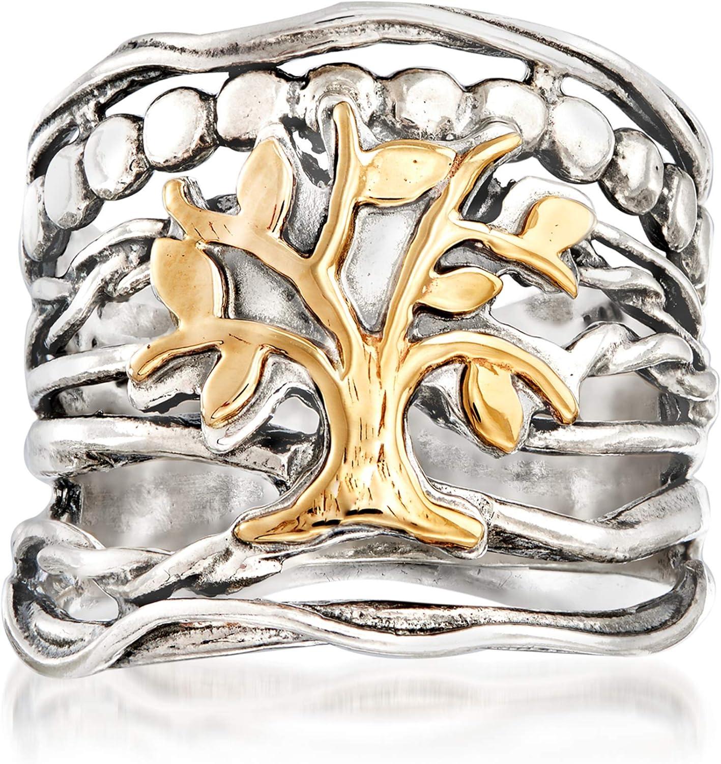 Ross-Simons Sterling Silver and 14kt Yellow Gold Multi-Row Tree Of Life Ring: Clothing, Shoes & Jewelry