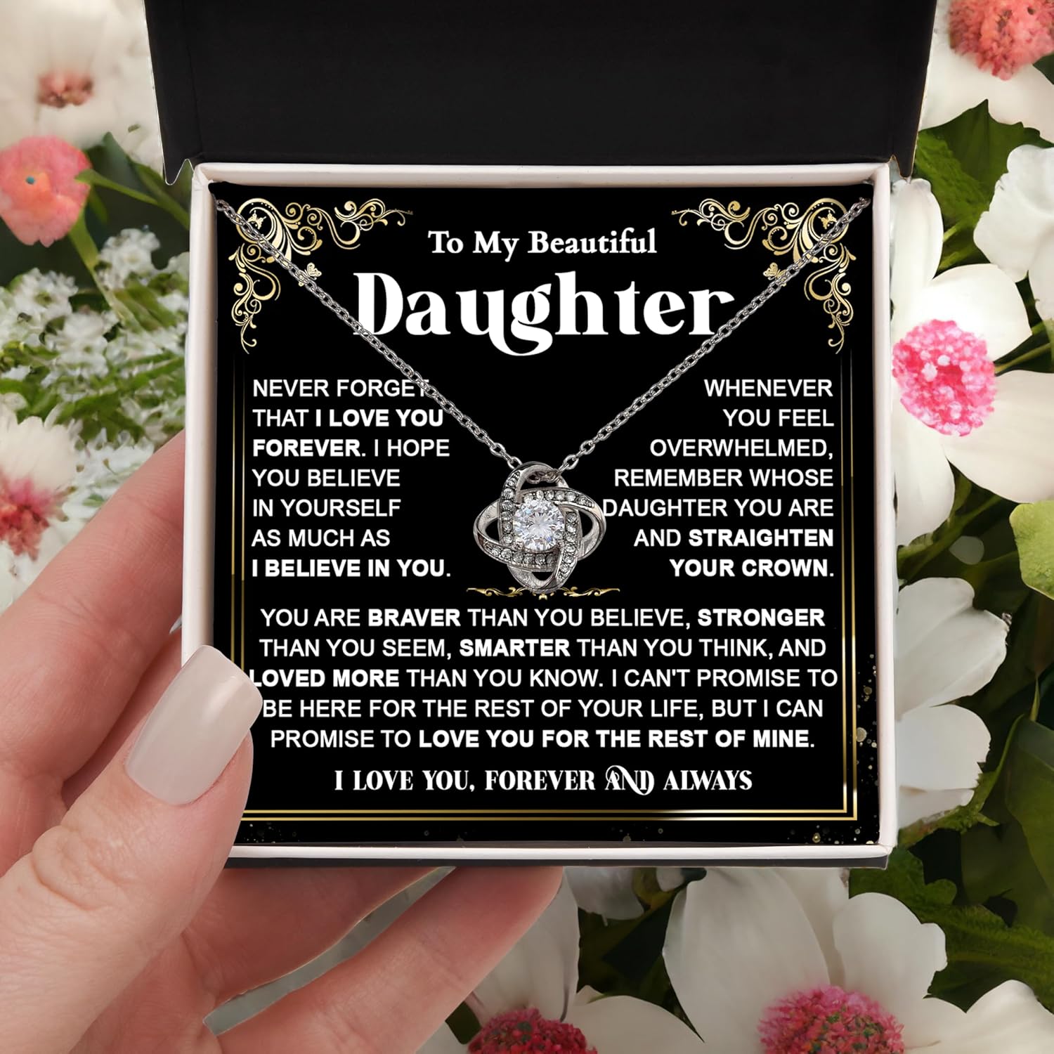 To My Daughter Necklace From Dad, Daughters Gift From Mom, Father Daughter Necklace Gift For Christmas Birthday Graduation Wedding Day, Meaningful Gifts For Daughters With Message Card And Box - Image 5
