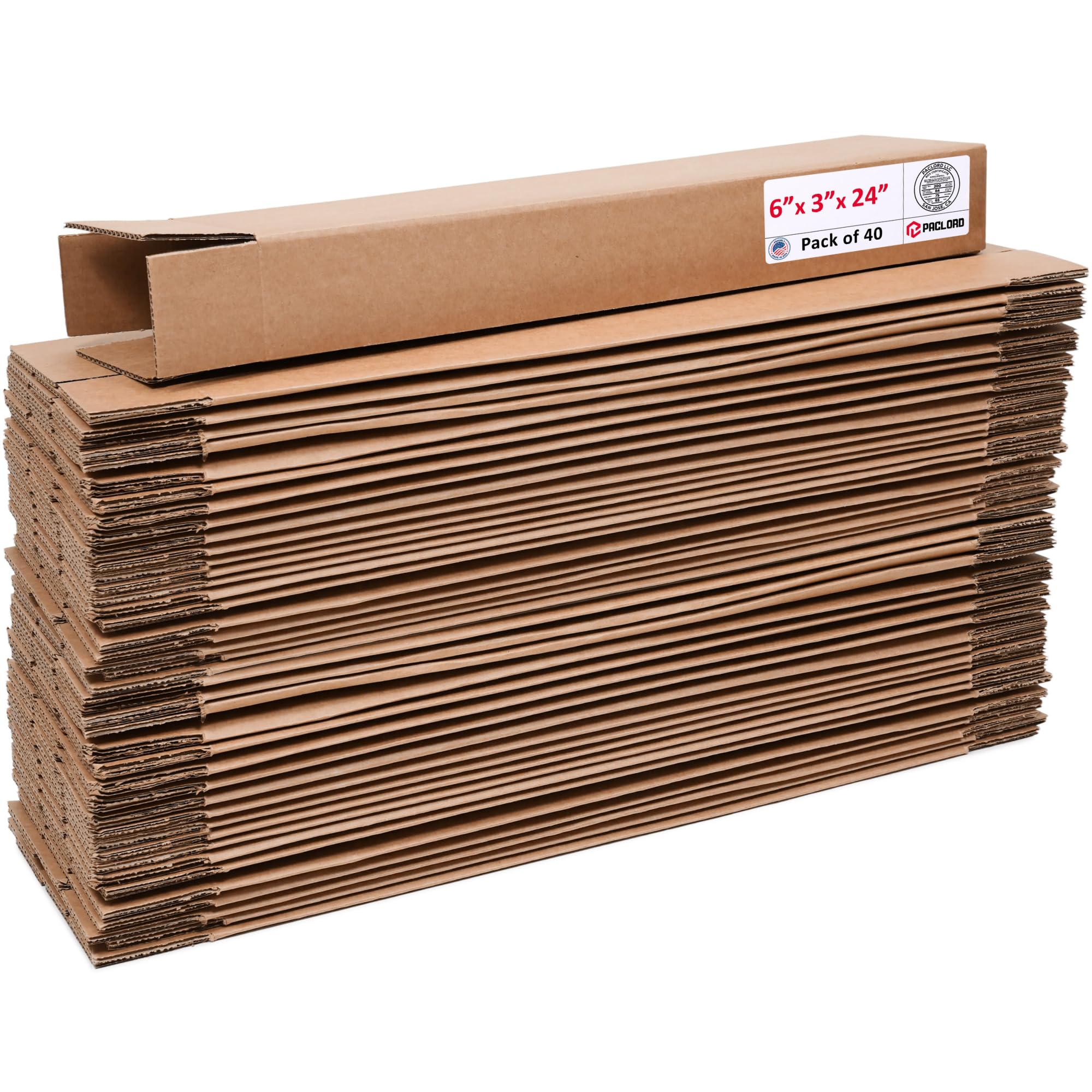 Tall Cardboard Boxes 6"L x 3"W x 24"H (Pack of 40) - USA-Made Packing Boxes for Moving, Shipping, or Storage - USPS, UPS, FedEx Approved - Professional Packing Supplies for Moving | USA-Made Packing Boxes for Moving, Shipping, or Storage - USPS, UPS, FedEx Approved - Professional Packing Supplies