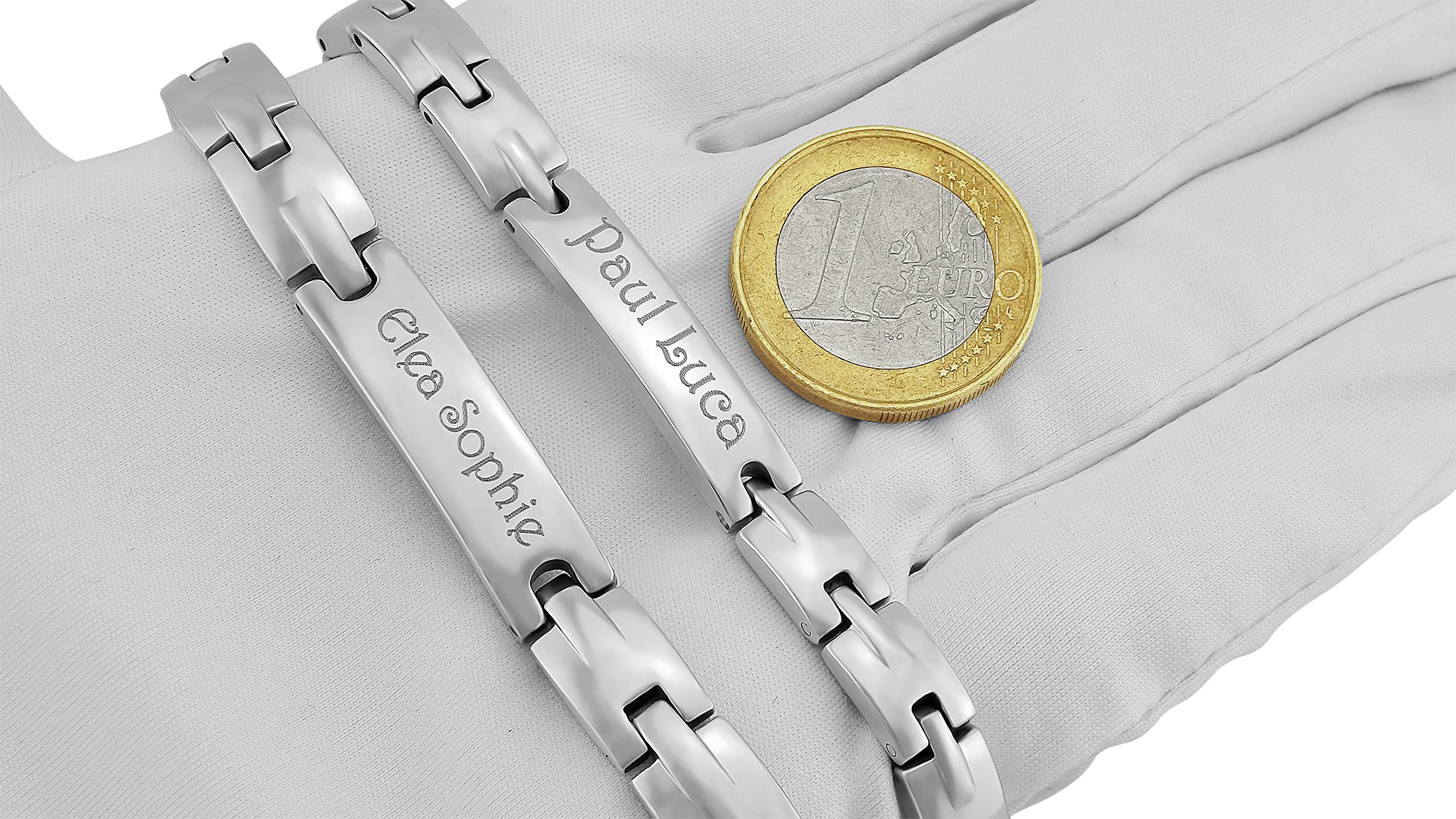 Pärchen Armband mit Gravur 2 Stück silber 21 cm | Armband personalisiert Edelstahl für Partner Familie Beste Freundin BFF | Partnerarmbänder 2er Set Armbänder für Paare