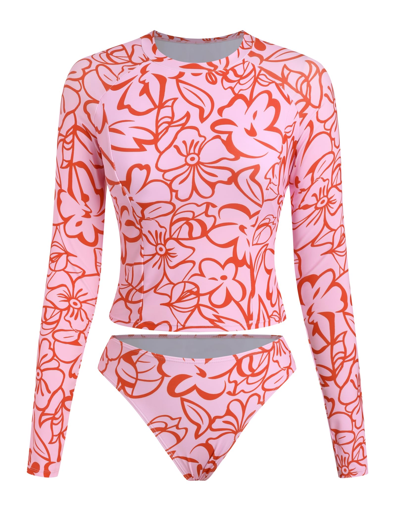 ZAFUL Women Long Sleeve Rash Guard Two Piece Bathing Suit with Briefs