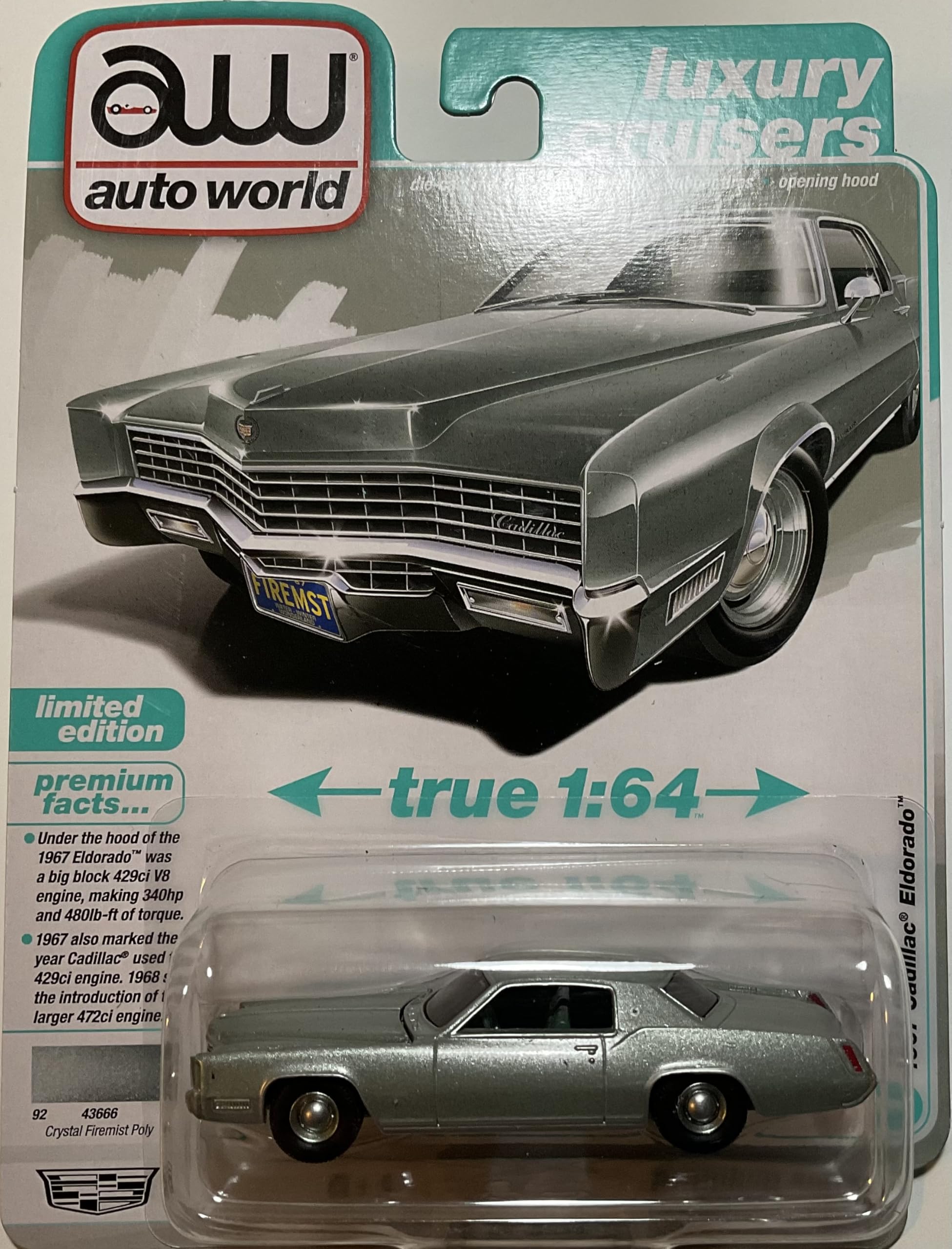 1967 Cadillac Eldorado Light Green Crystal Firemist Metallic (Premium 2025 Release Version B) Diecast 1:64 Scale Model