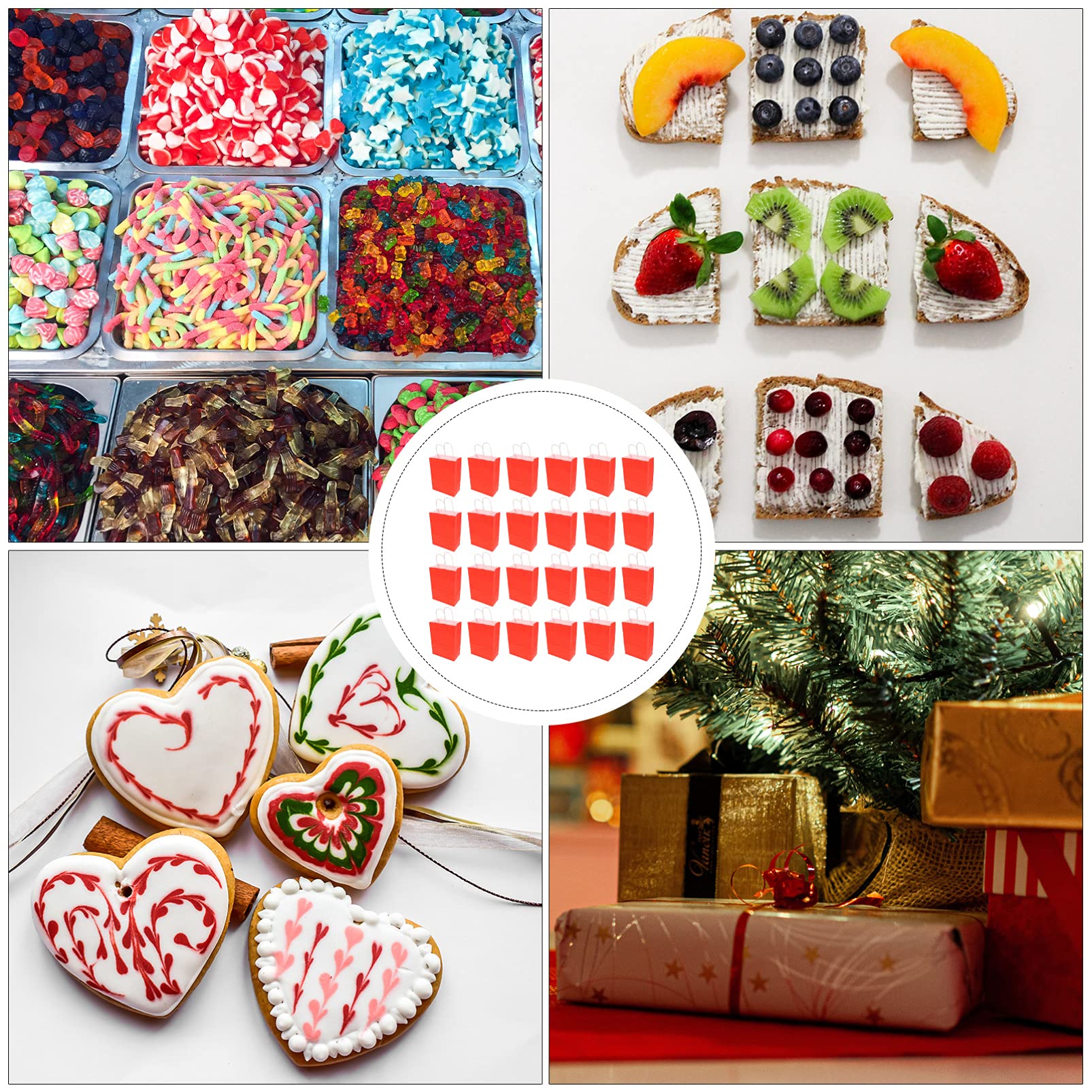 NOLITOY 25 Piezas Bolsas de Obsequio de Papel Kraft Rojas Unidades para Fiestas Navideñas Bolsas para Guardar Dulces para Regalos de Festivales Uso Eventos de Año