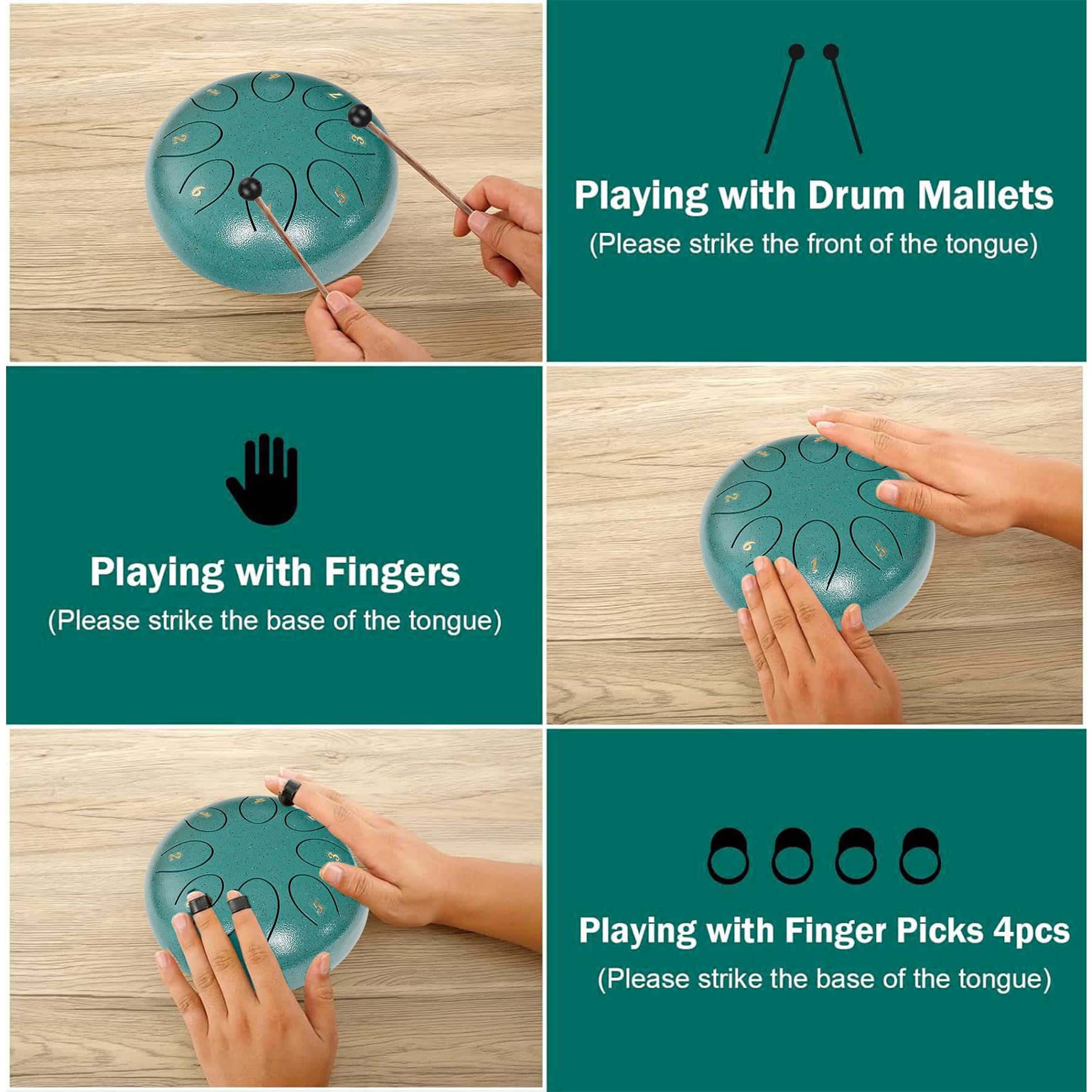 Rain Drum,8 Noten 6 Zoll,Chakra Lluvia Drum,Stahlzungentdrmmel Regen,Rain Music Drum,Rain Drum Outdoor,Rain Drum Garten,Handpan mit Schlägel,Percussion Instrumente (8-Ton 6-Zoll)