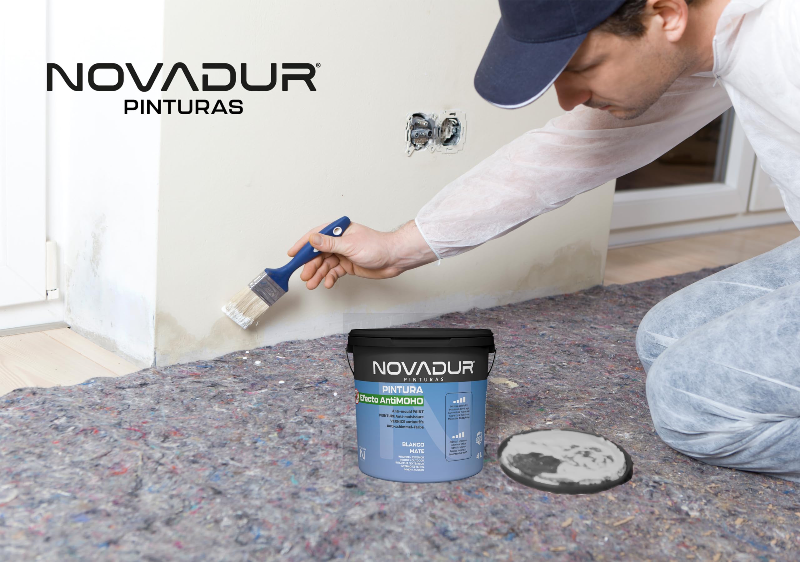 Pittura bianca antimuffa per muri | STOP MOHOS E Funghi | Anti-umidità interna - esterno | Ottimo per Cucina e Bagno | 4 litri - 5 kg | Vernice acrilica setosa al tatto