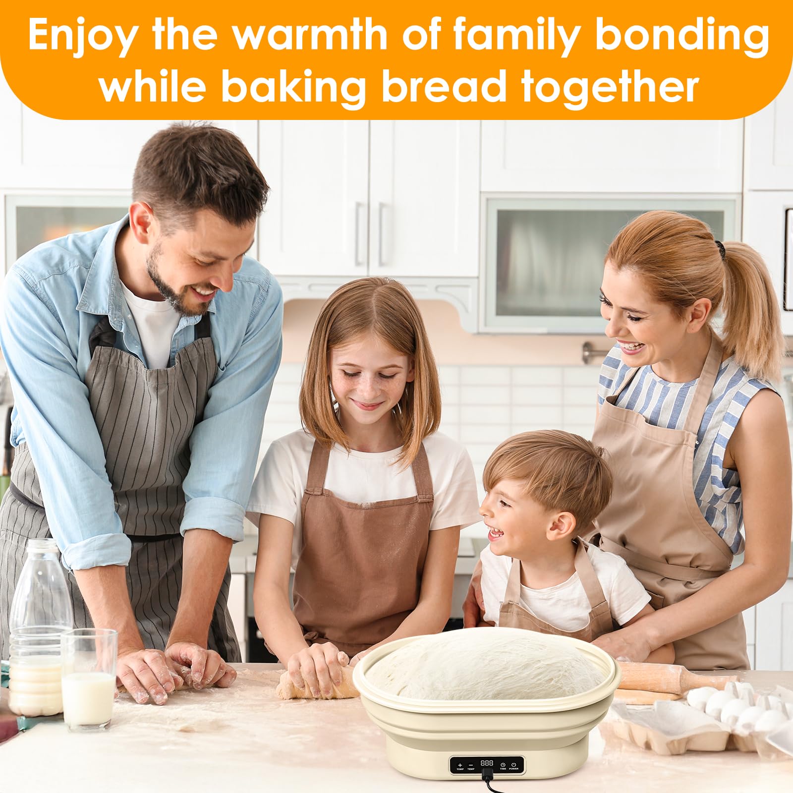 Calentador de masa madre premium con cuenco plegable de silicona para cocina: esencial para hornear en casa con compatibilidad con tarro Weck y tapete de calefacción para fermentación controlada