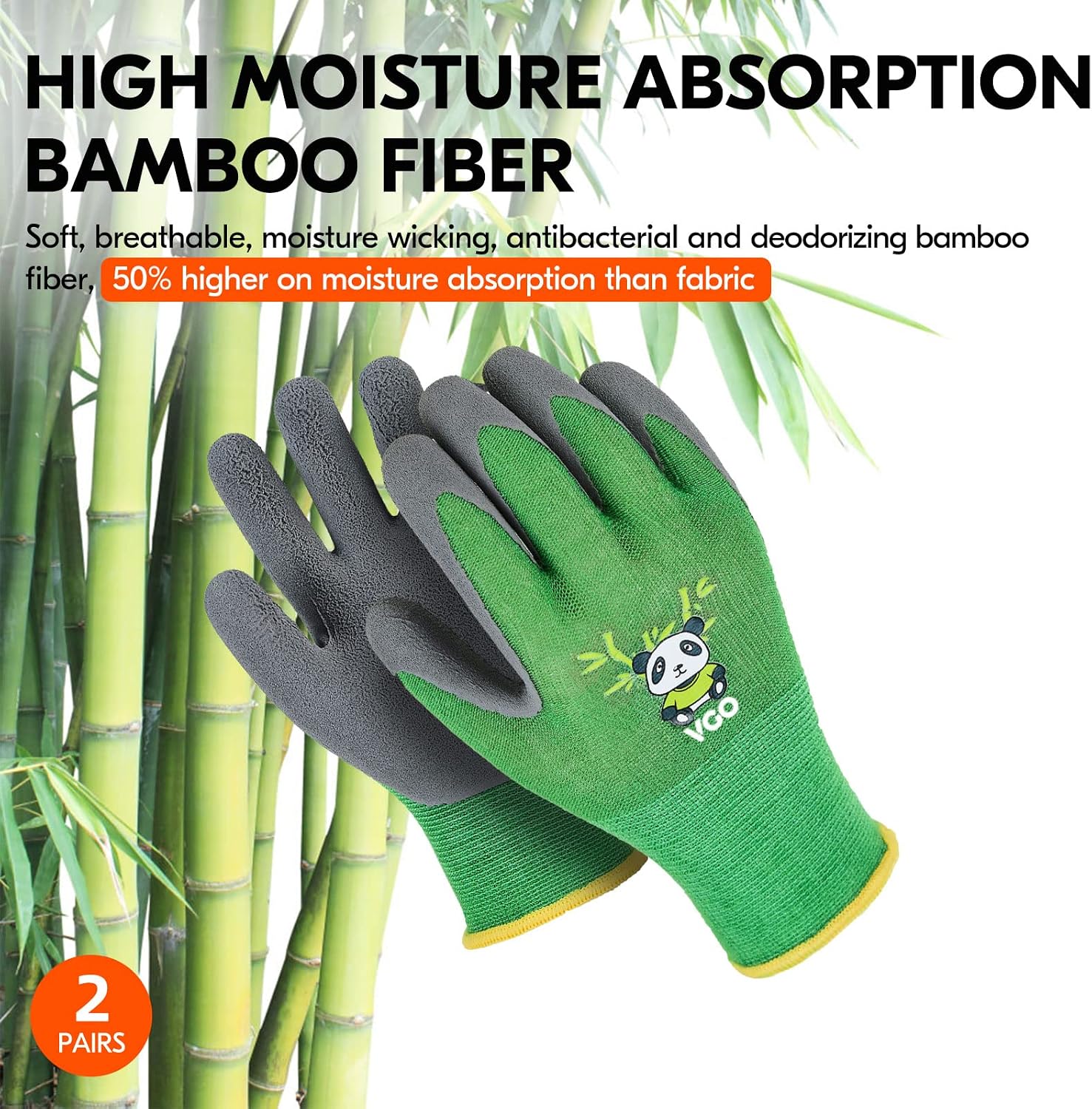 Vgo... 2-Pairs Age 7-9 Kids Garden Gloves, Bamboo Fibre Toddler Gardening Gloves, Children Yard Safety Work Gloves,Rubber(Size XS, Green, KID-RB6026)