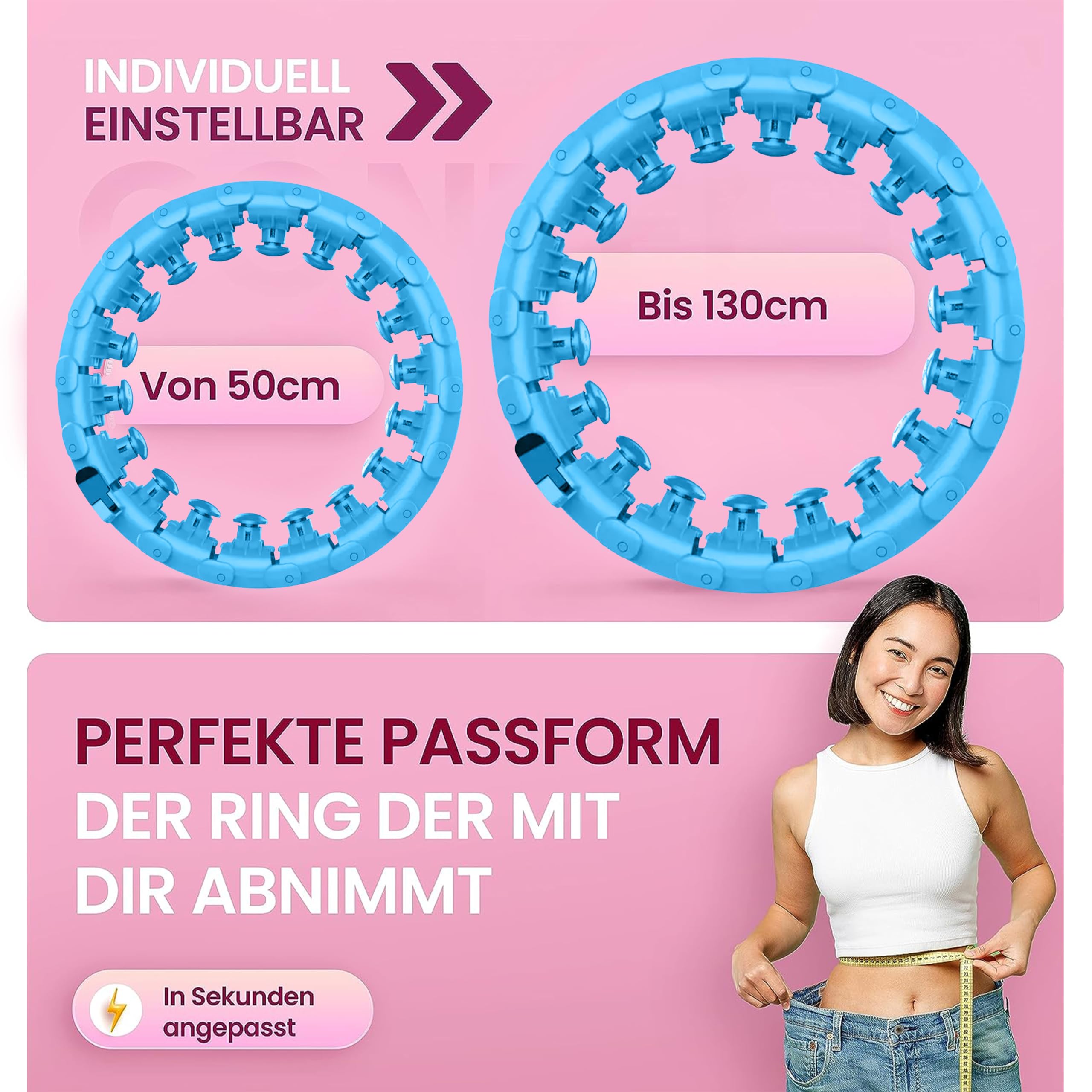 Hoopside Plus - Smart Hula Hoop zum ununterbrochen Hullern, Fällt Nicht herunter, geeignet für Anfänger, Hula Hoop zum abnehmen und fit Werden, mit Massagenoppen, 24 Abnehmbare Glieder (Blau)