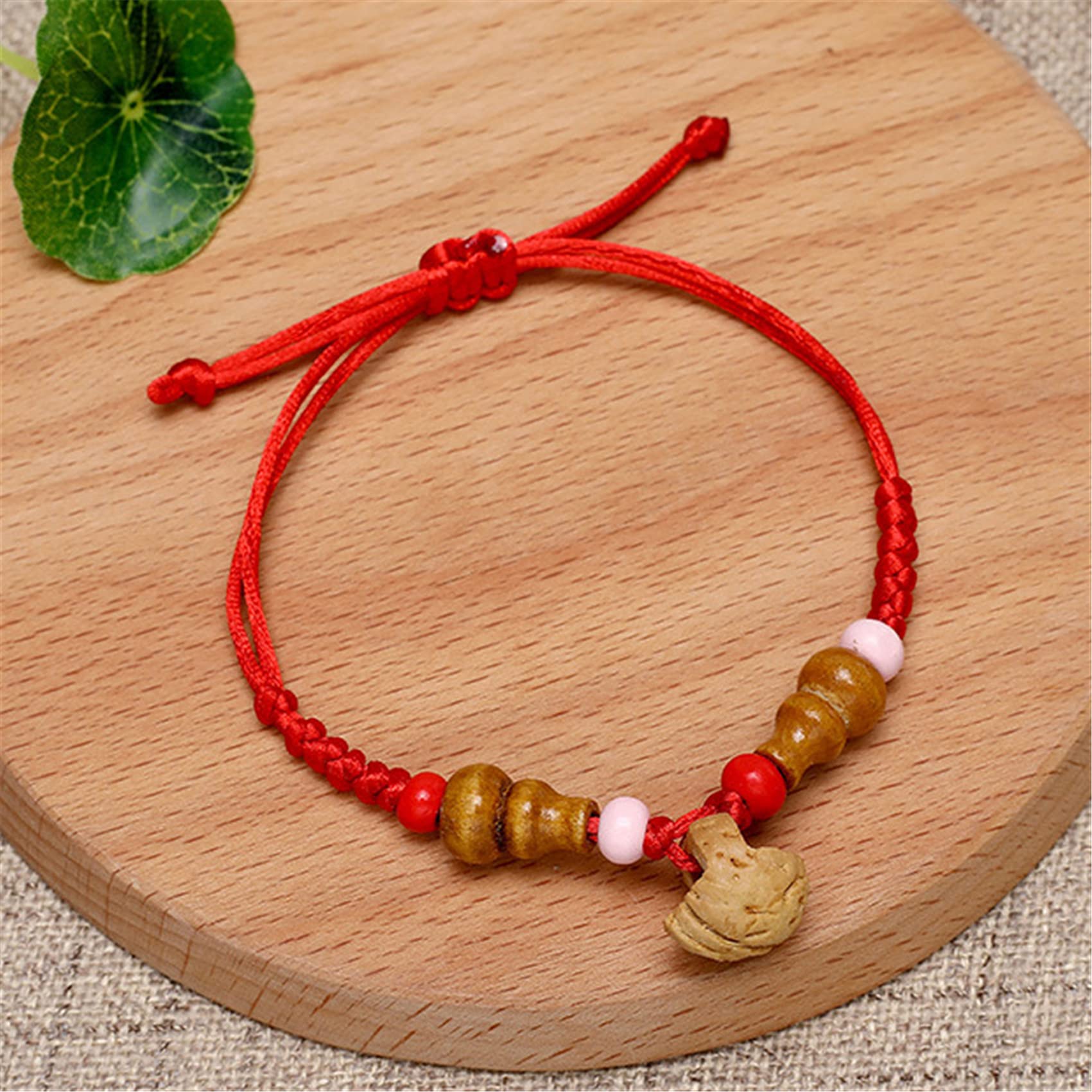 Feng Shui Wu Lou Pulsera para niños Melocotón Núcleo Calabaza Hilo Rojo Pulsera Joyería de la Suerte Amuleto Bebé Pulsera Talismán Ajustable Prosperidad Dinero Suerte,B