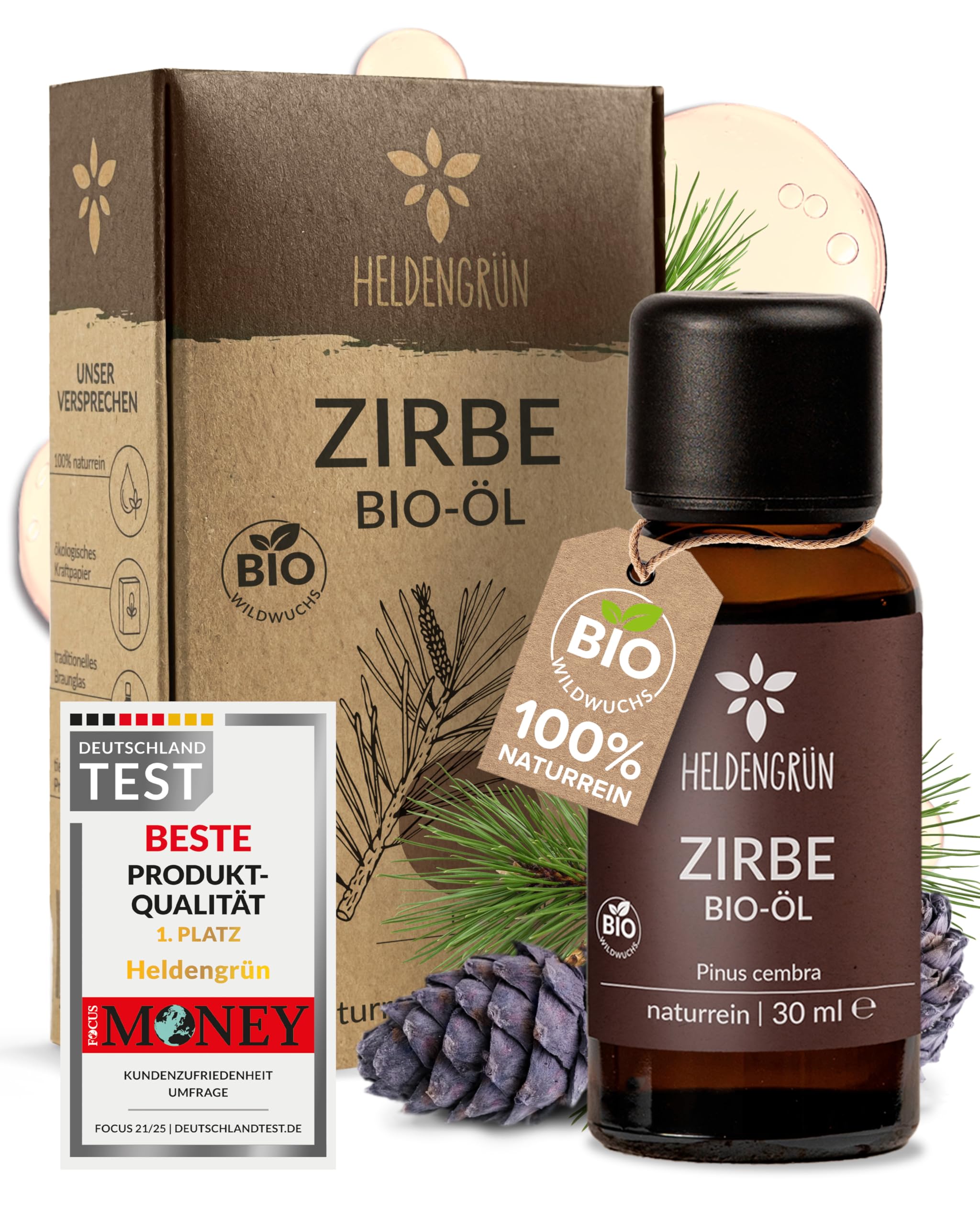 Heldengrün© BIO Zirbenöl [100% NATURREIN] - Echtes Zirben Öl - Alpen Wildwuchs aus Österreich - Zirbenöl Ätherisches Öl - Zirbenöl für Diffusor