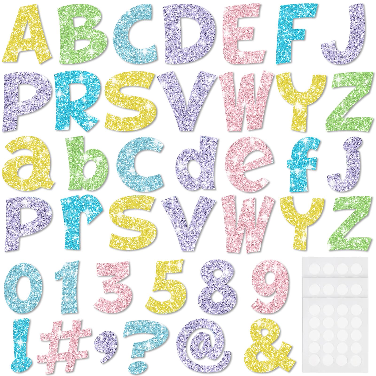 Colarr 216 Pcs Pastel Bulletin Board Letters for School Glitter, 4 Inch