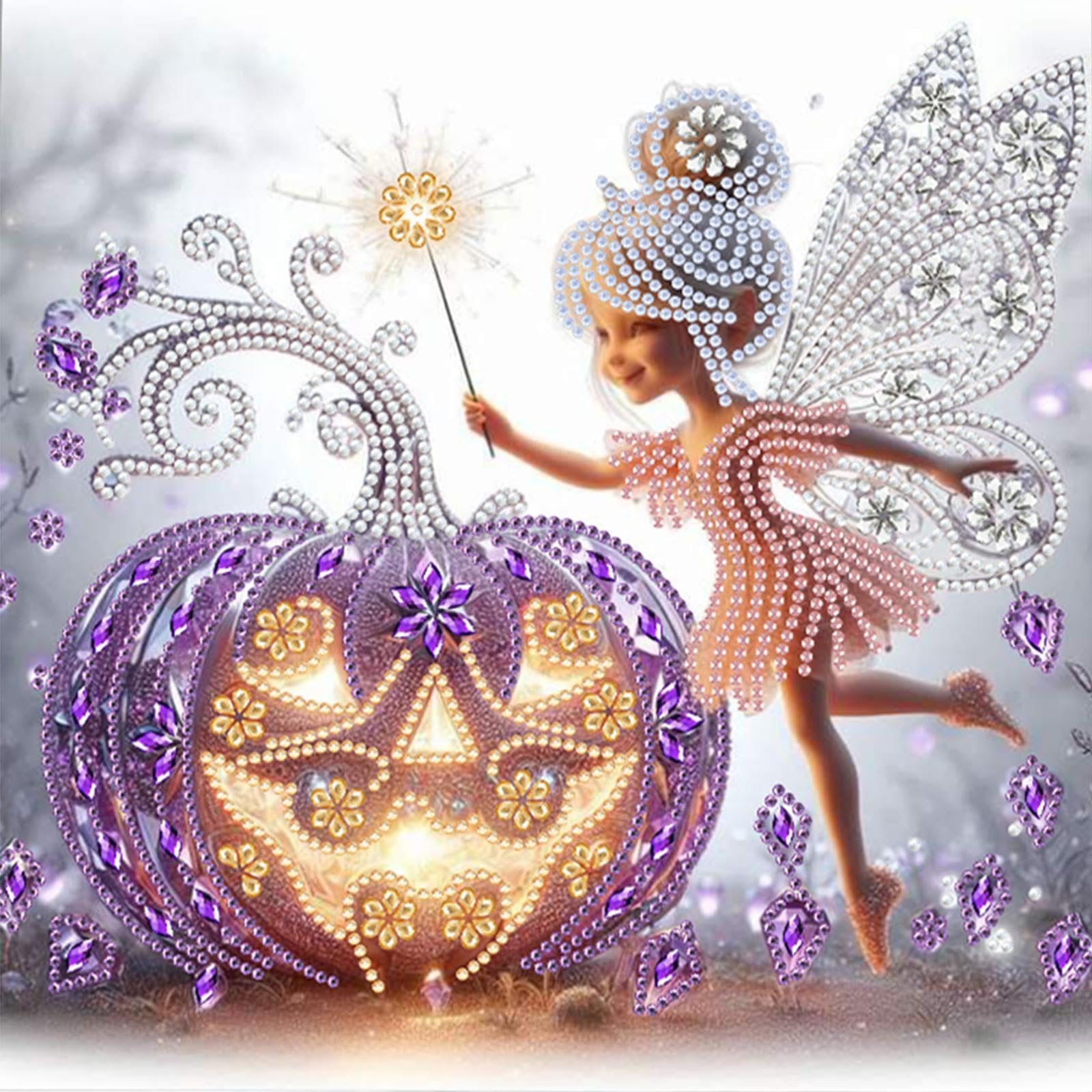 5D Special Shape Diamond Art Painting Kits for Adults – Crystal Rhinestone DIY Craft, Diamond Mosaic Kit for Beginners, Wall Decor Gift 11.8x11.8 Inch(Pumpkin Fairy)