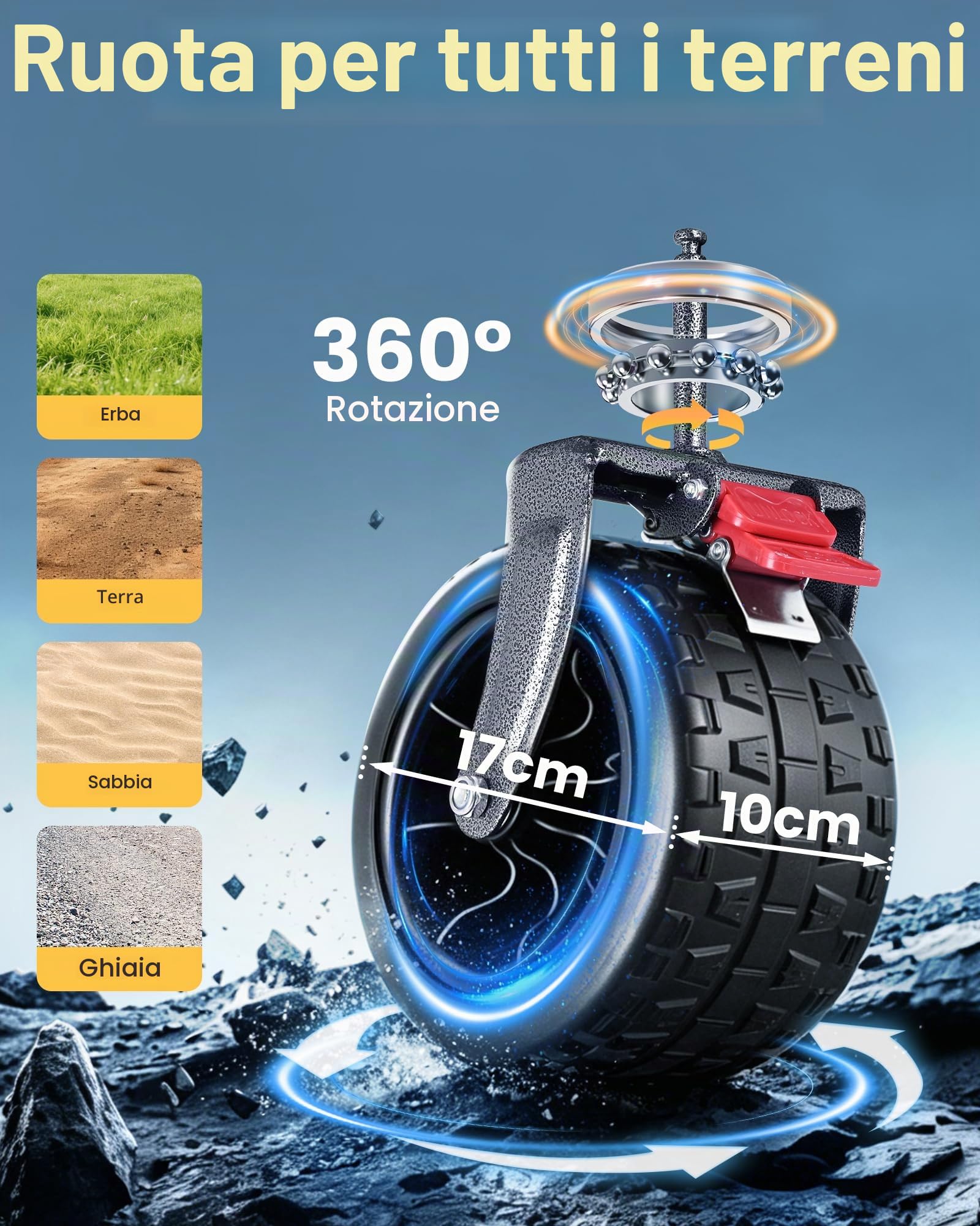 YEAUPE PRO Carrello Spiaggia Pieghevole XXXL – Doppi freni, doppia forcella rinforzata, ruote grandi, manico regolabile, rete elastica inclusa, carrello con ruote portatutto – 250kg/260L, Nero Carbone