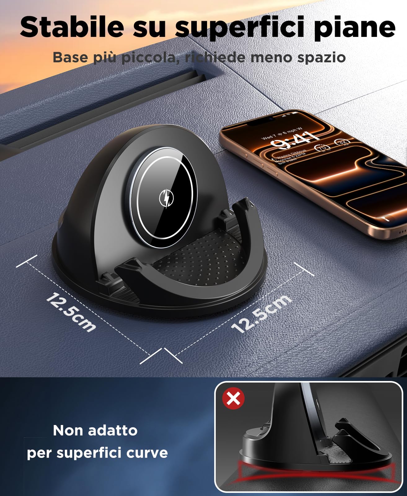 Beeasy Caricatore Wireless Auto, 15W Qi Caricabatterie Ricarica Rapida Supporto, [Ventola Integrata 2025], Antiscivolo Caricatore Auto Cruscotto per iPhone e Samsung