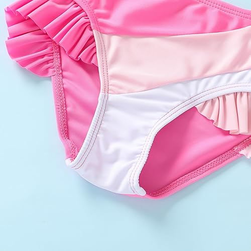 Miniatura 5 de YOUNGER TREE Traje de baño de dos piezas para niñas pequeñas, traje de baño de verano con bloques de color y rayas, traje de baño de playa 18M-5T