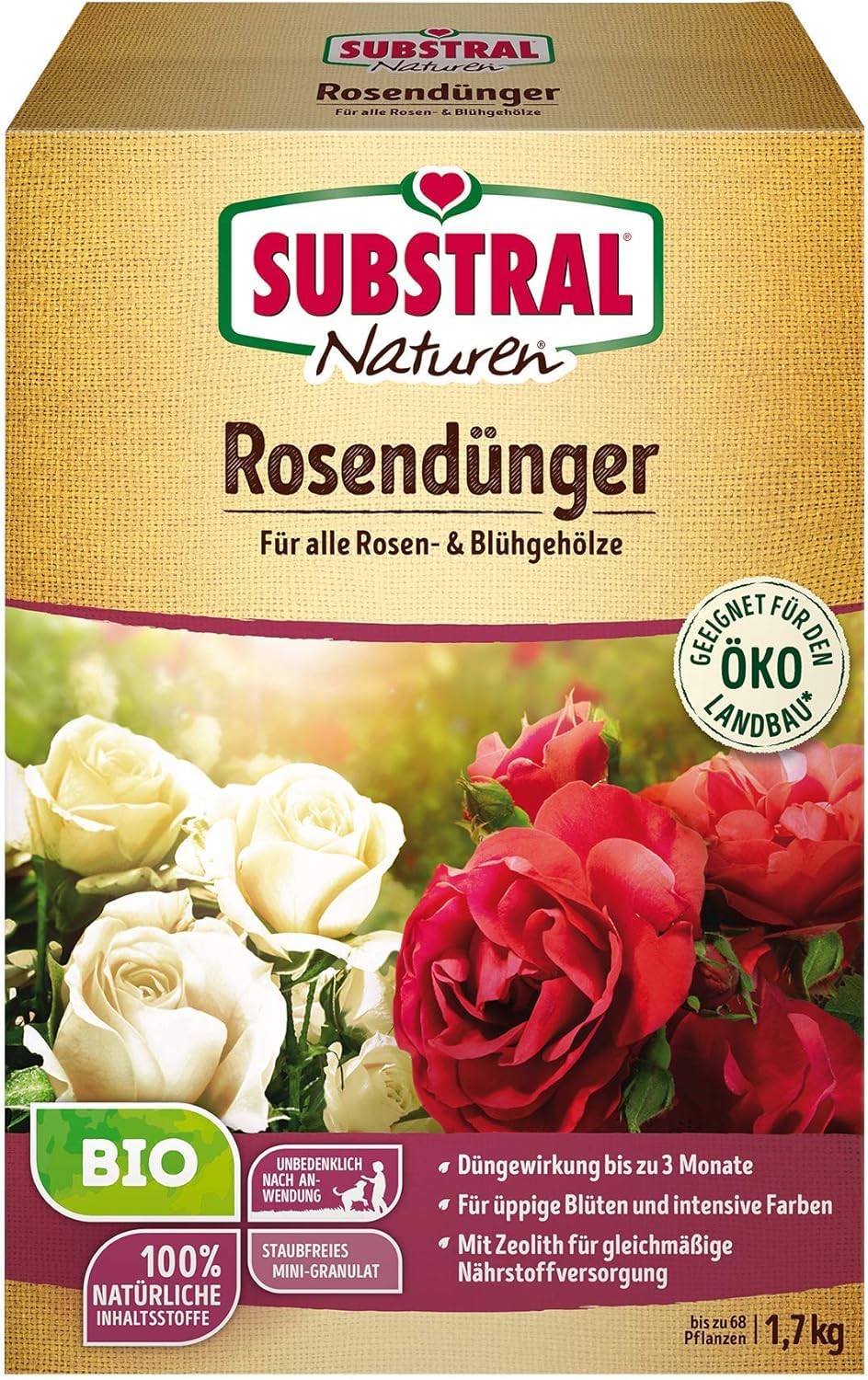 Substral Naturen Bio Rosen, 1,7 kg - Organisch-mineralischer Volldünger für alle Rosengewächse, wirkt bis zu 12 Wochen