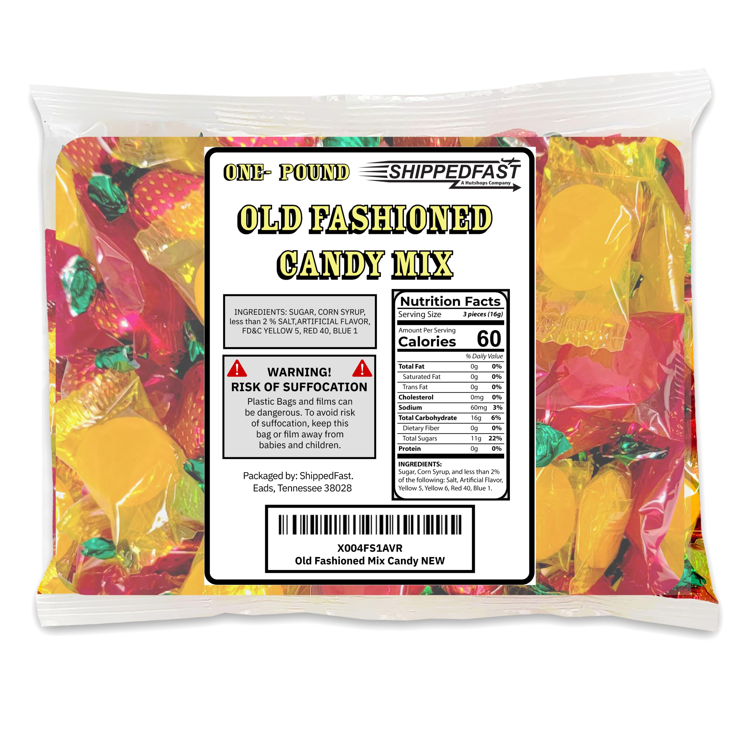 Old Fashioned Hard Candy Assortment, Individually Wrapped Classic Butterscotch, Cinnamon Disc, Strawberry Bon Bons. (1 Pound Bag).