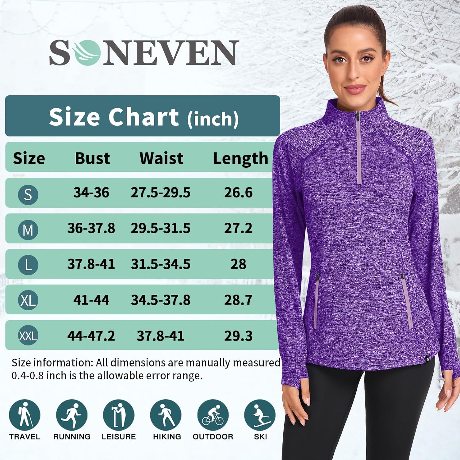 Soneven Women's Thermal Fleece Running Shirts Warm Winter Pullover Cold Weather Workout Hiking Tops with Thumb Holes Pockets - Image 6