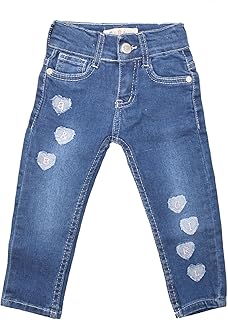 بناتي بنطلون جينز ابليك قلوب سنة ازرق غامق، للفتيات
