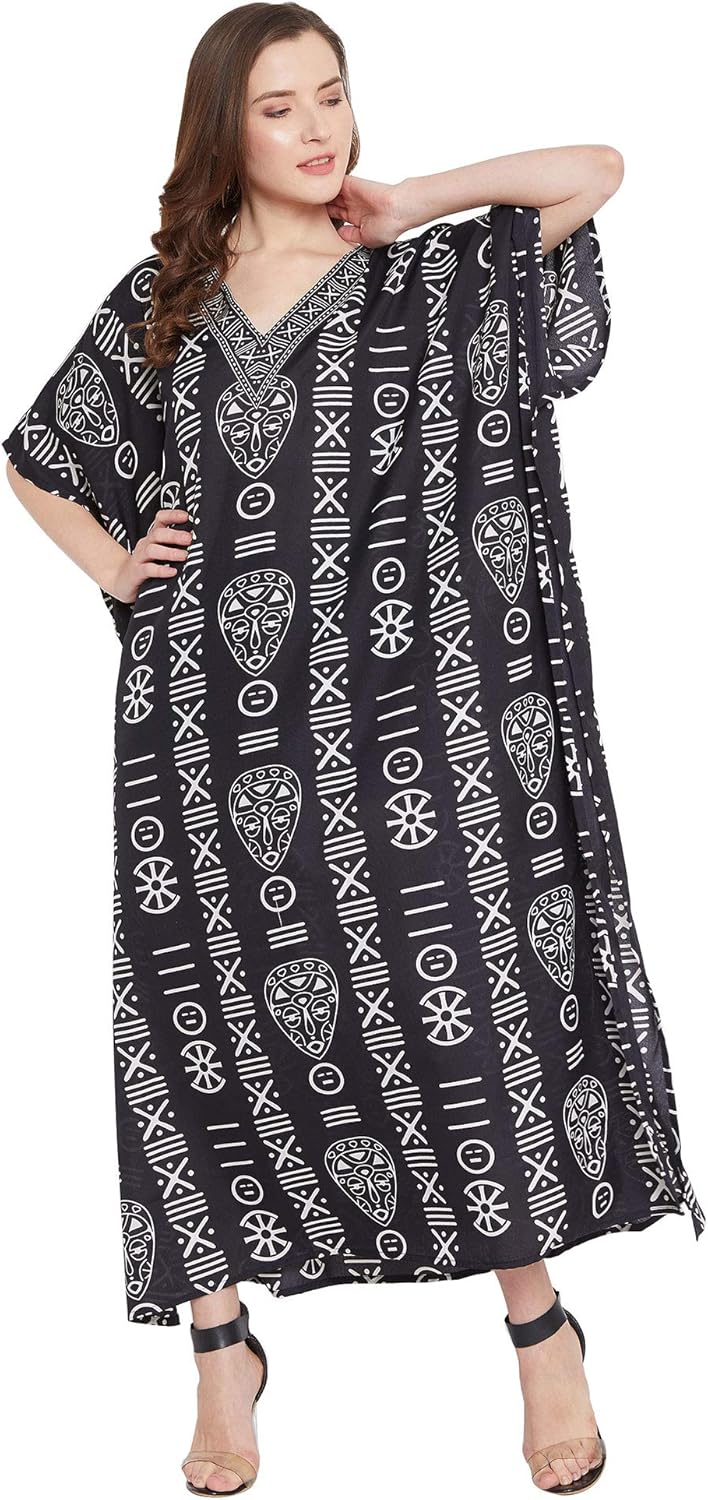 Oussum Women Plus Size Kaftans Kimono Polyester Dresses Loose Caftan Dress Ladies Evening Casual Long Maxi Lounge Beach Wear - Image 3