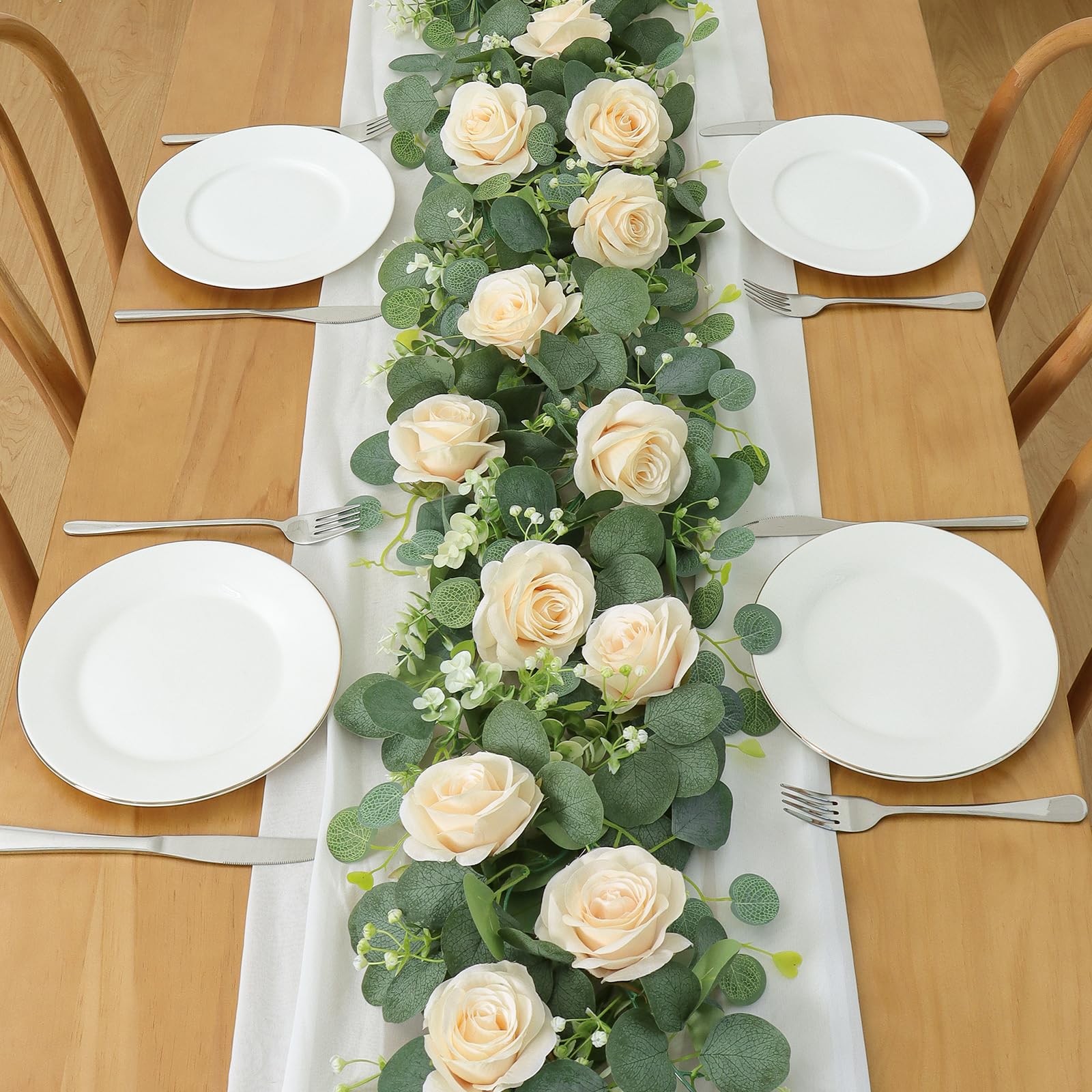 Guirlande D'eucalyptus Artificielle De 6 Mètres Avec Petites Fleurs - Décoration Intérieure/extérieure Pour Mariage, Arche, Table, Fête