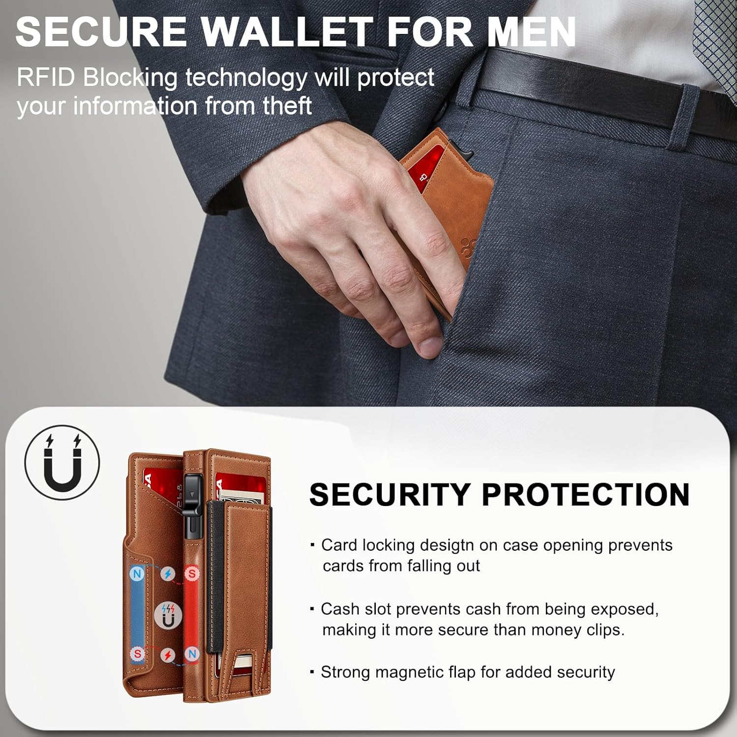 Wallet for Men Wallet with Slim Pop Up Card Holder 9-13 Cards, Bifold Minimalist Smart Wallet RFID Blocking Credit Card Holder with ID Window & Stretchable Cash Slot Compact Metal Aluminum Card Case - Image 7